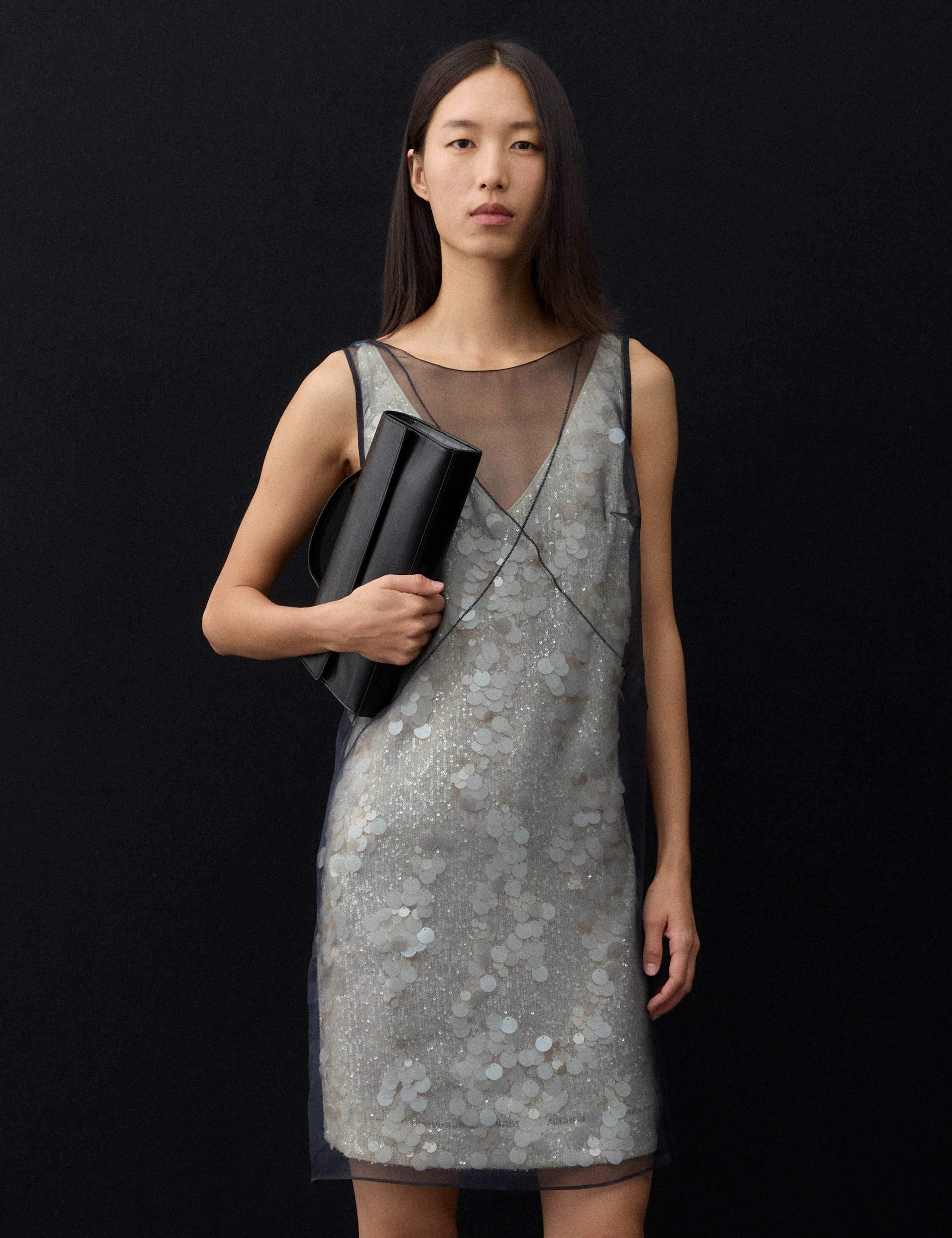 Pure Silk Organza Sequin Overlay Mini Dress