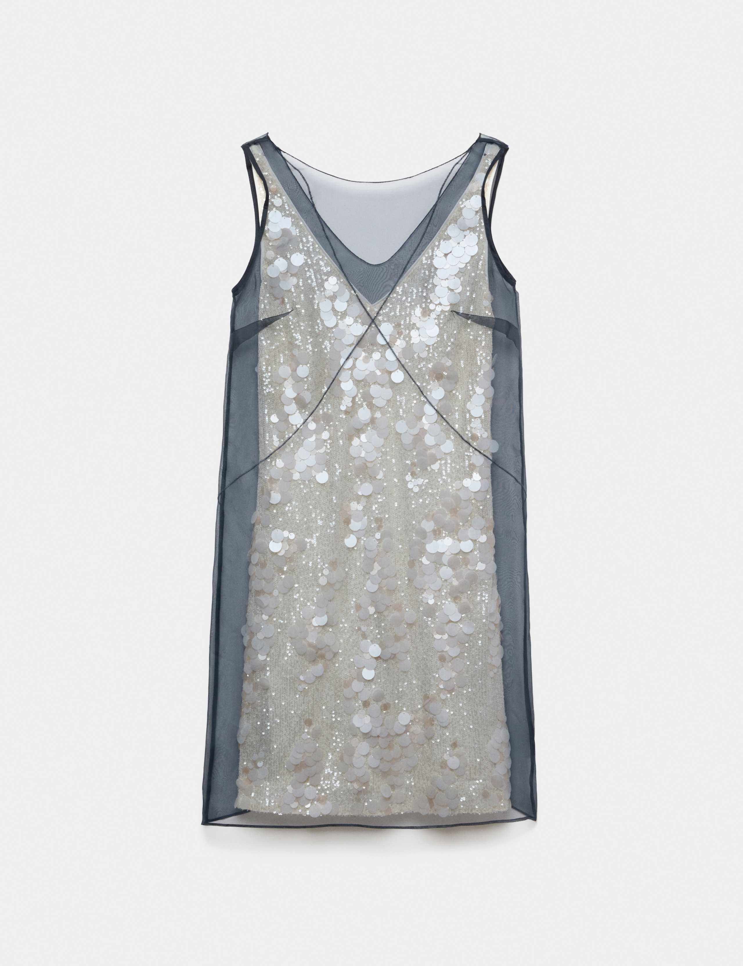 Pure Silk Organza Sequin Overlay Mini Dress