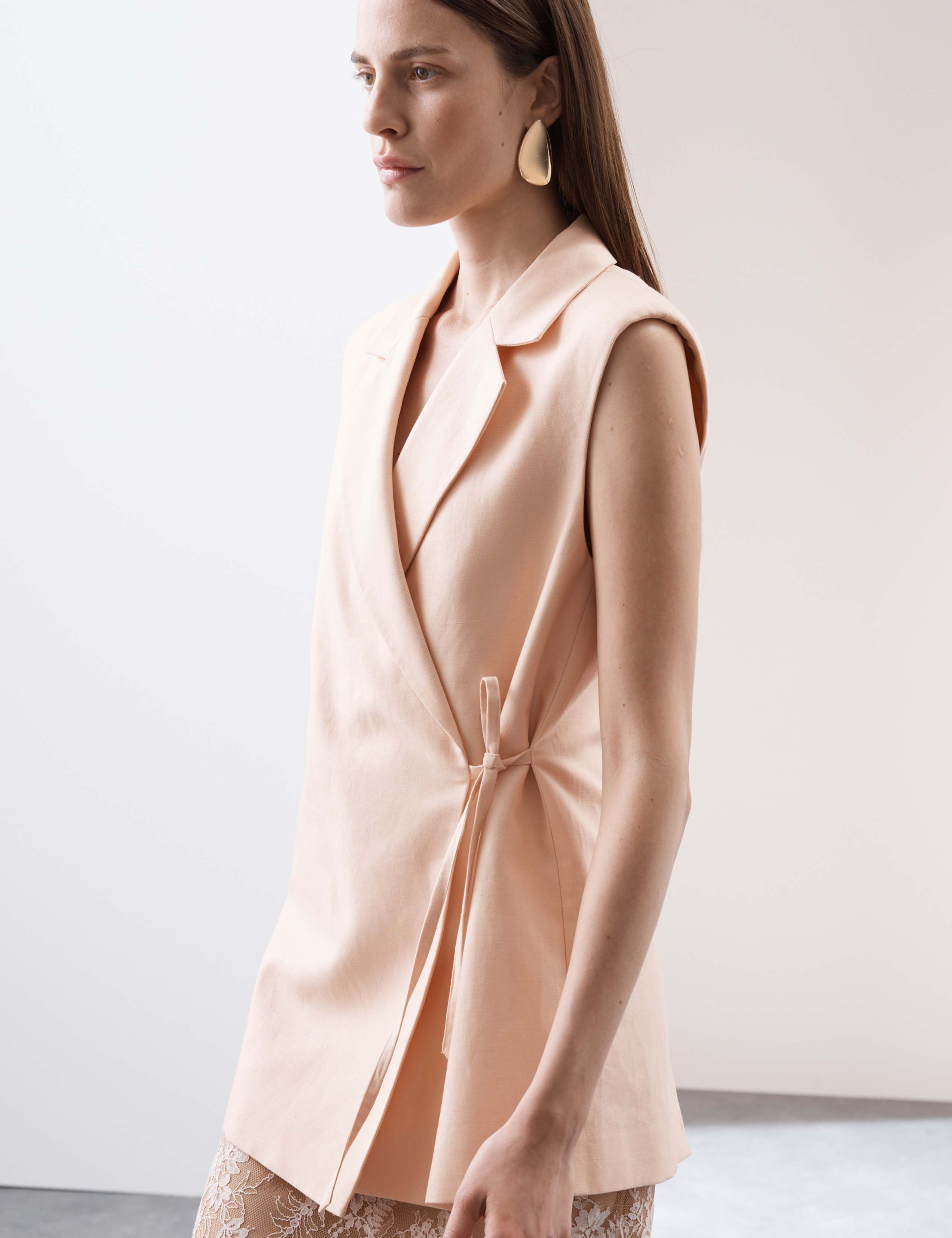 Linen Blend Tie Fastening Waistcoat
