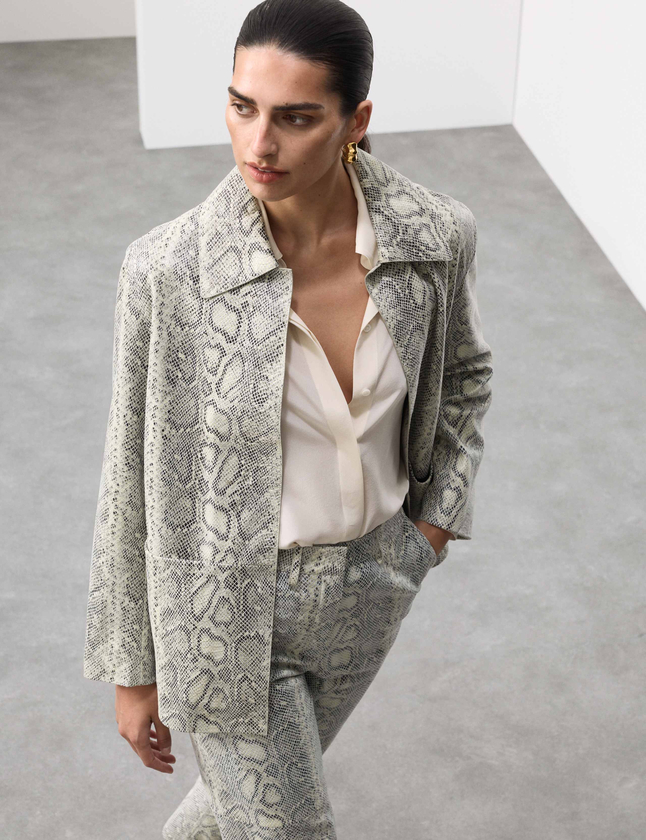 Leather Snakeskin Print Jacket