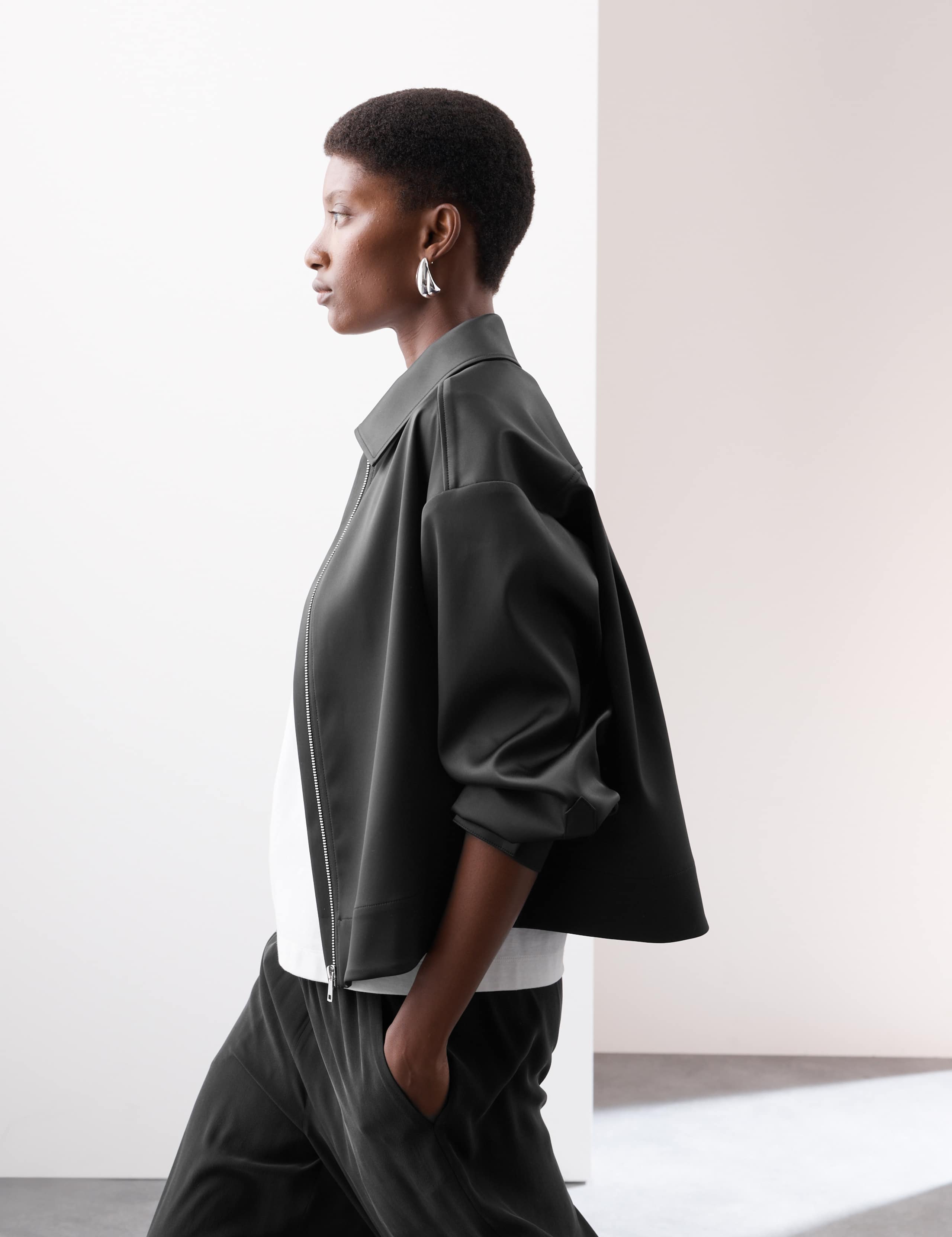 Satin Lightweight Collared Jacket