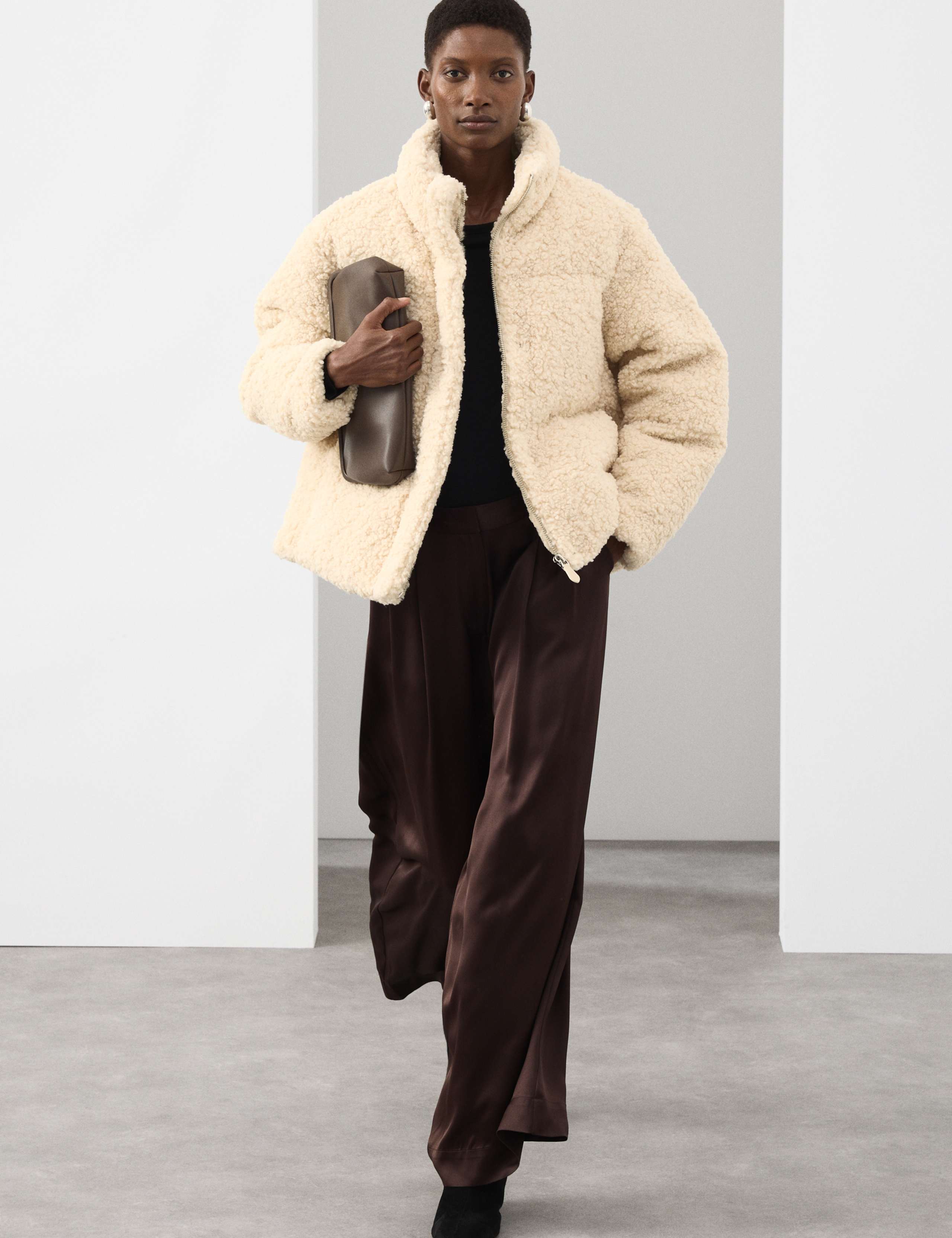 Borg Funnel Neck Puffer Coat