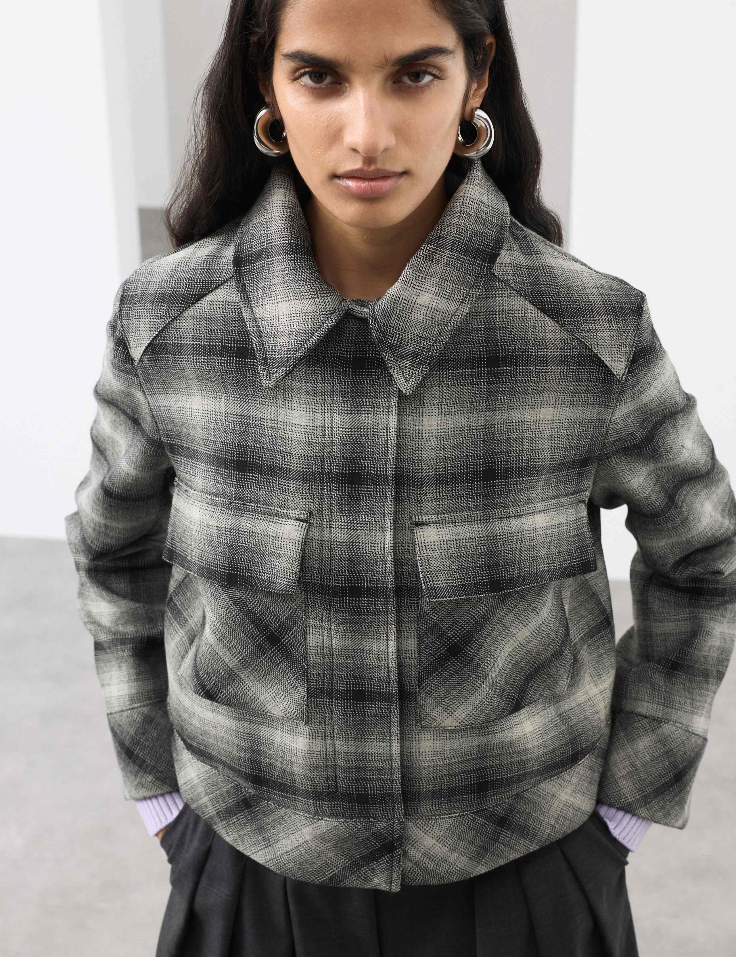 Pure Wool Checked Cropped Jacket