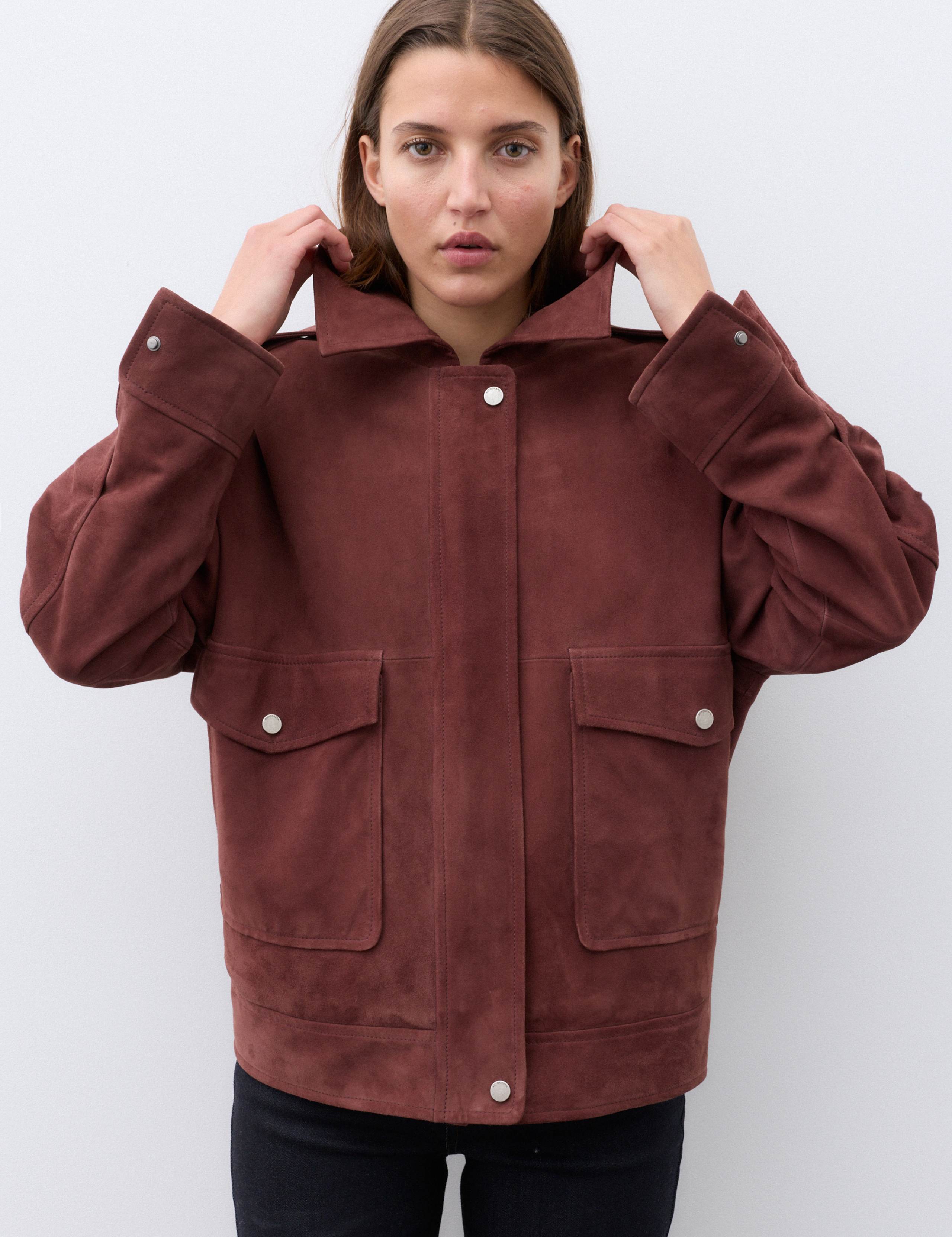 Suede Collared Bomber Jacket
