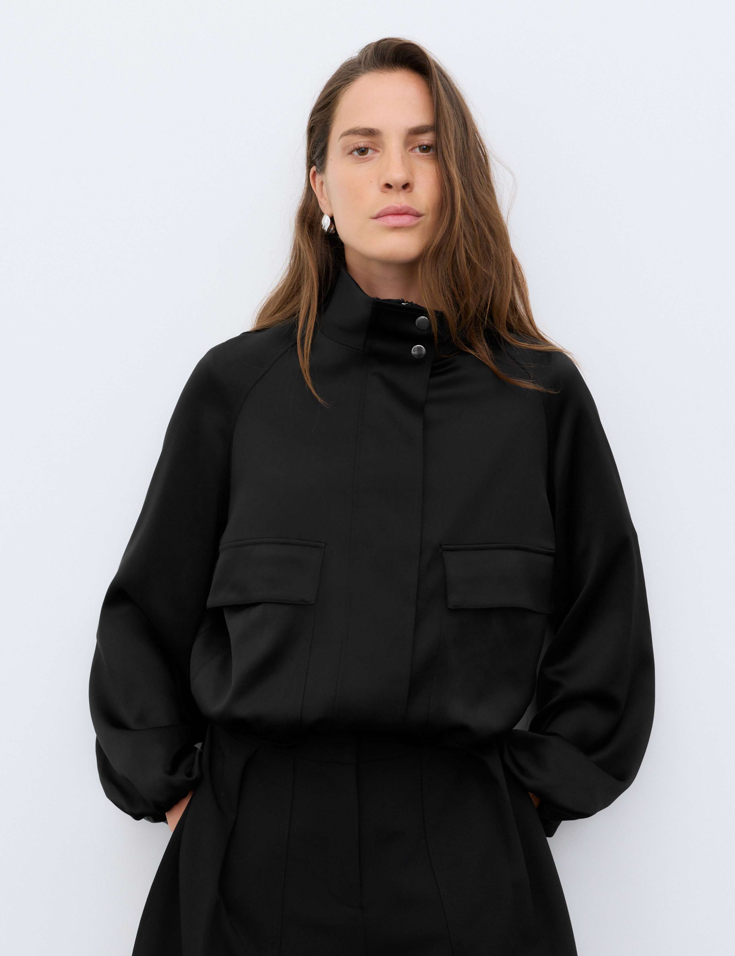 Satin Lightweight Funnel Neck Bomber Jacket