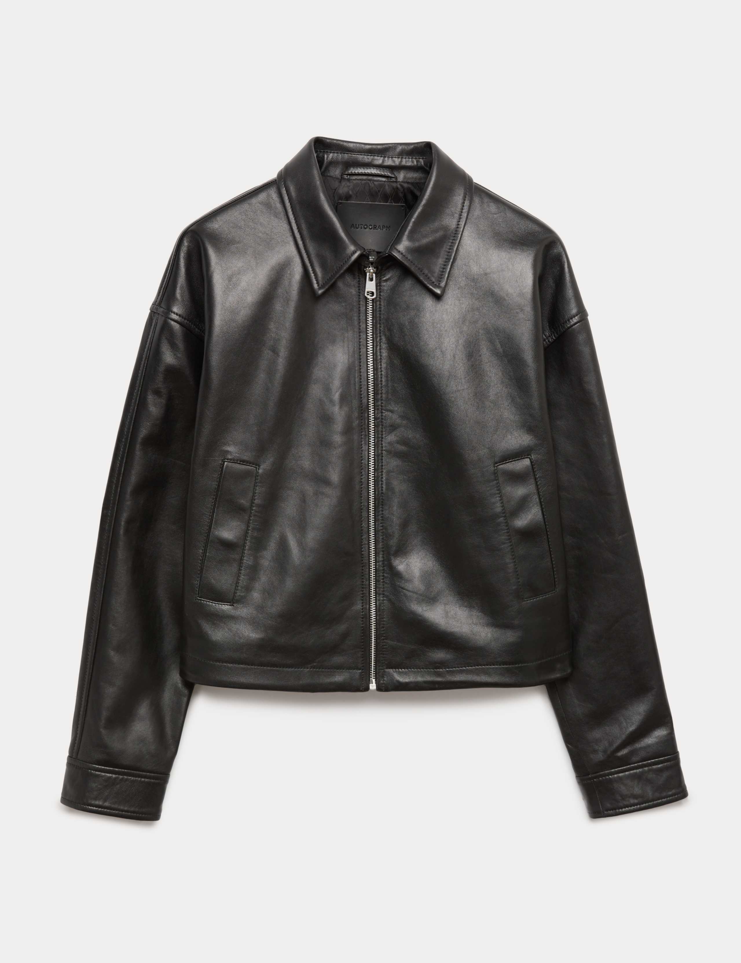 Leather High Shine Collared Cropped Jacket