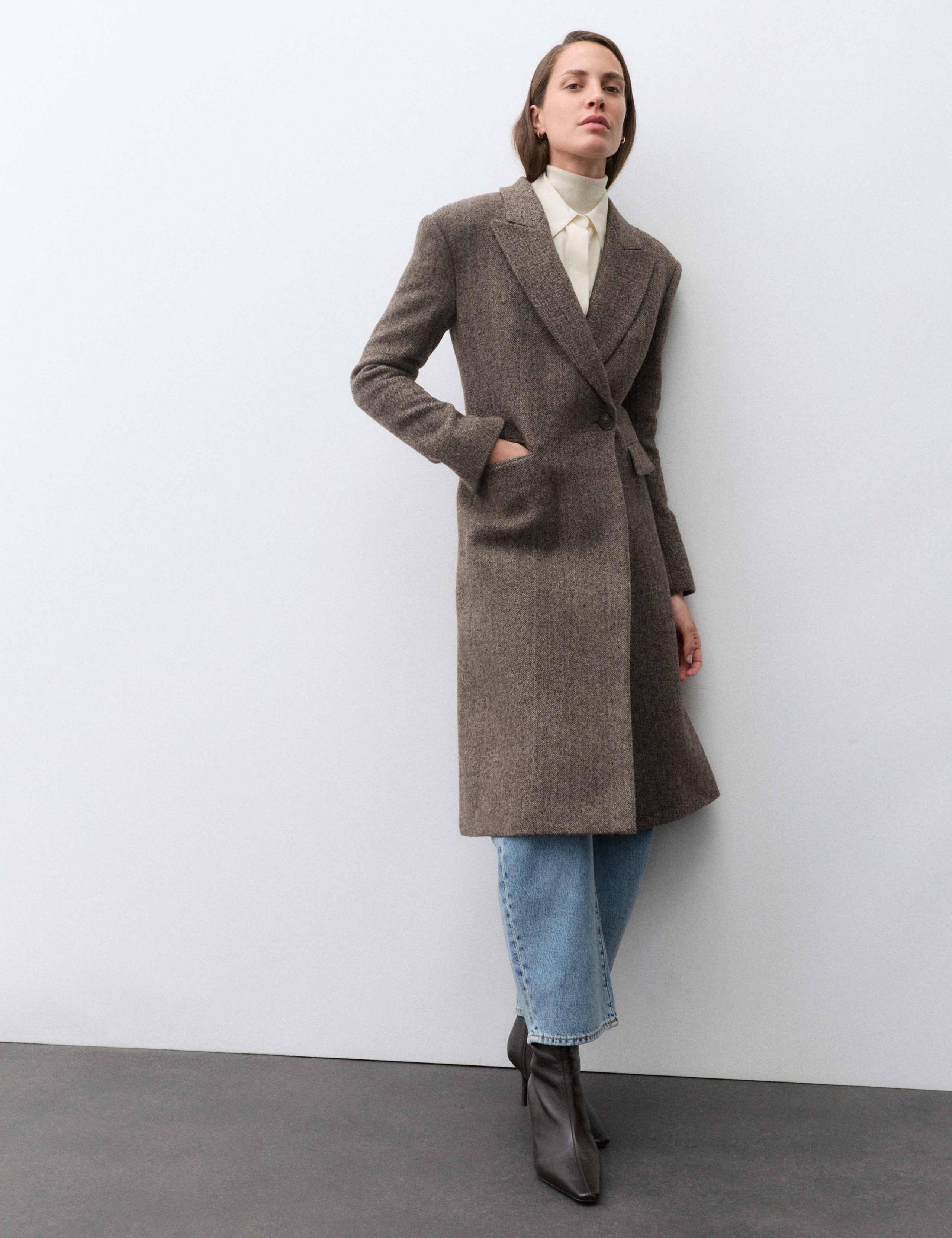 Wool Rich Herringbone Tailored Coat