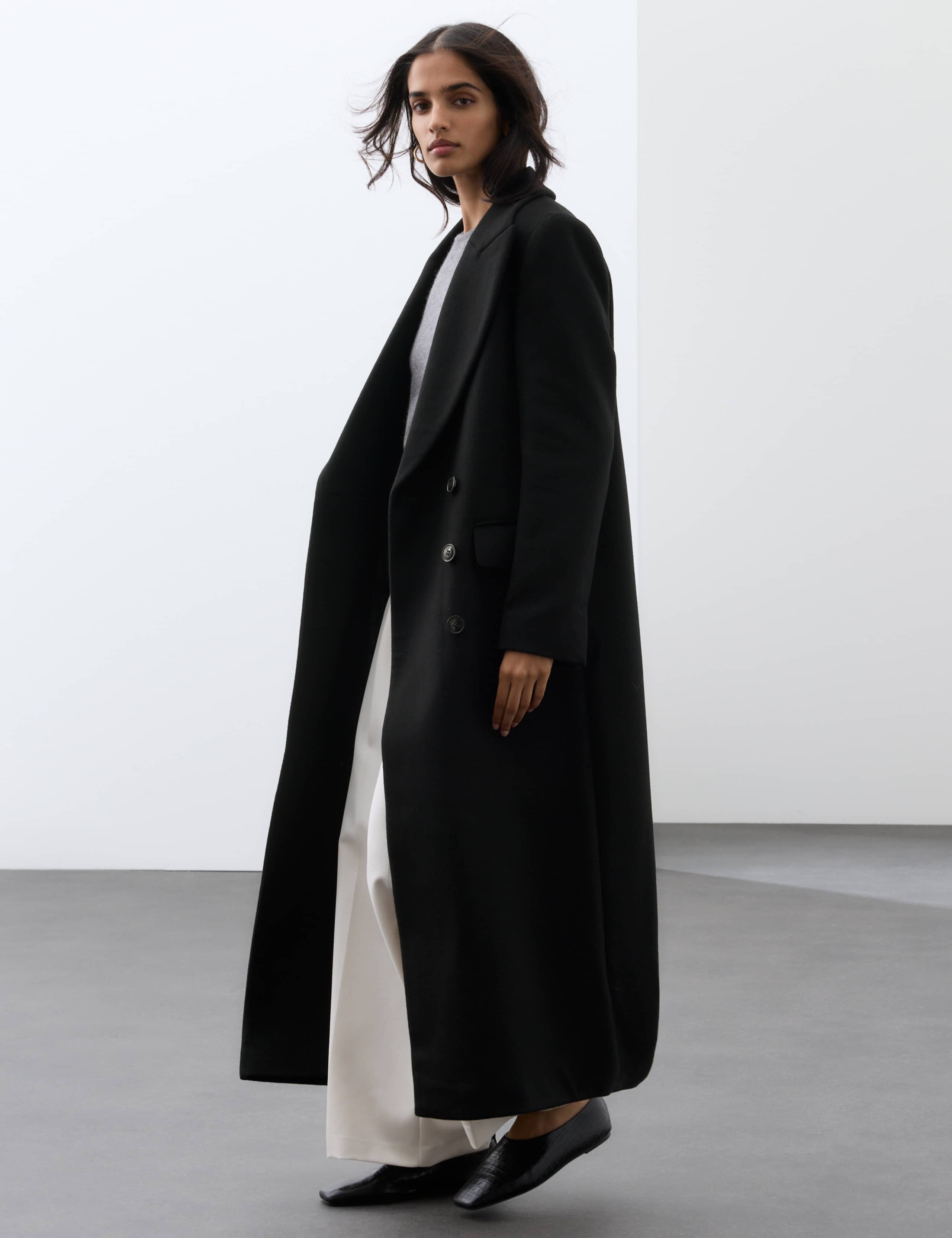 Wool Blend Single Breasted Tailored Coat