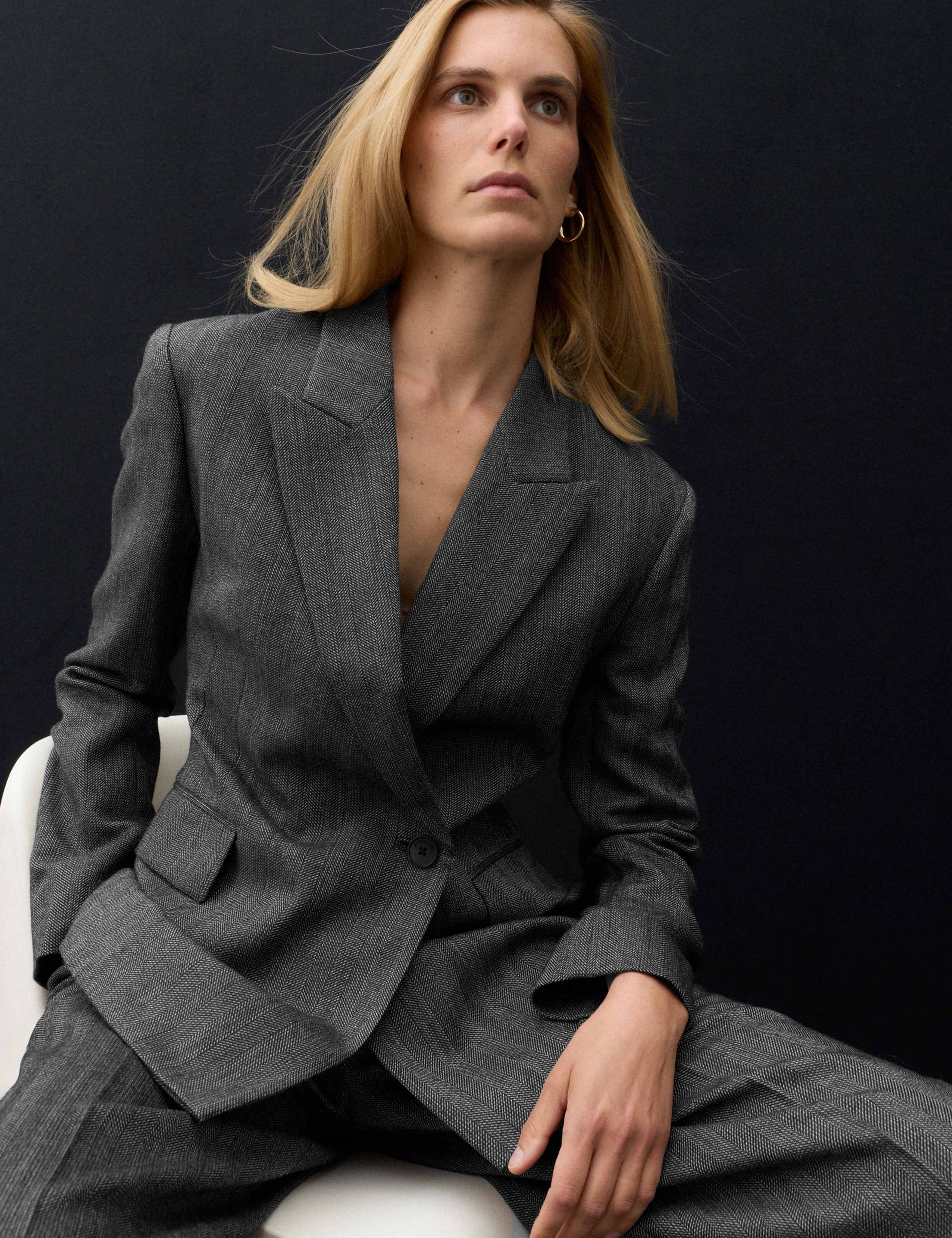 Pure Wool Single Breasted Waisted Blazer
