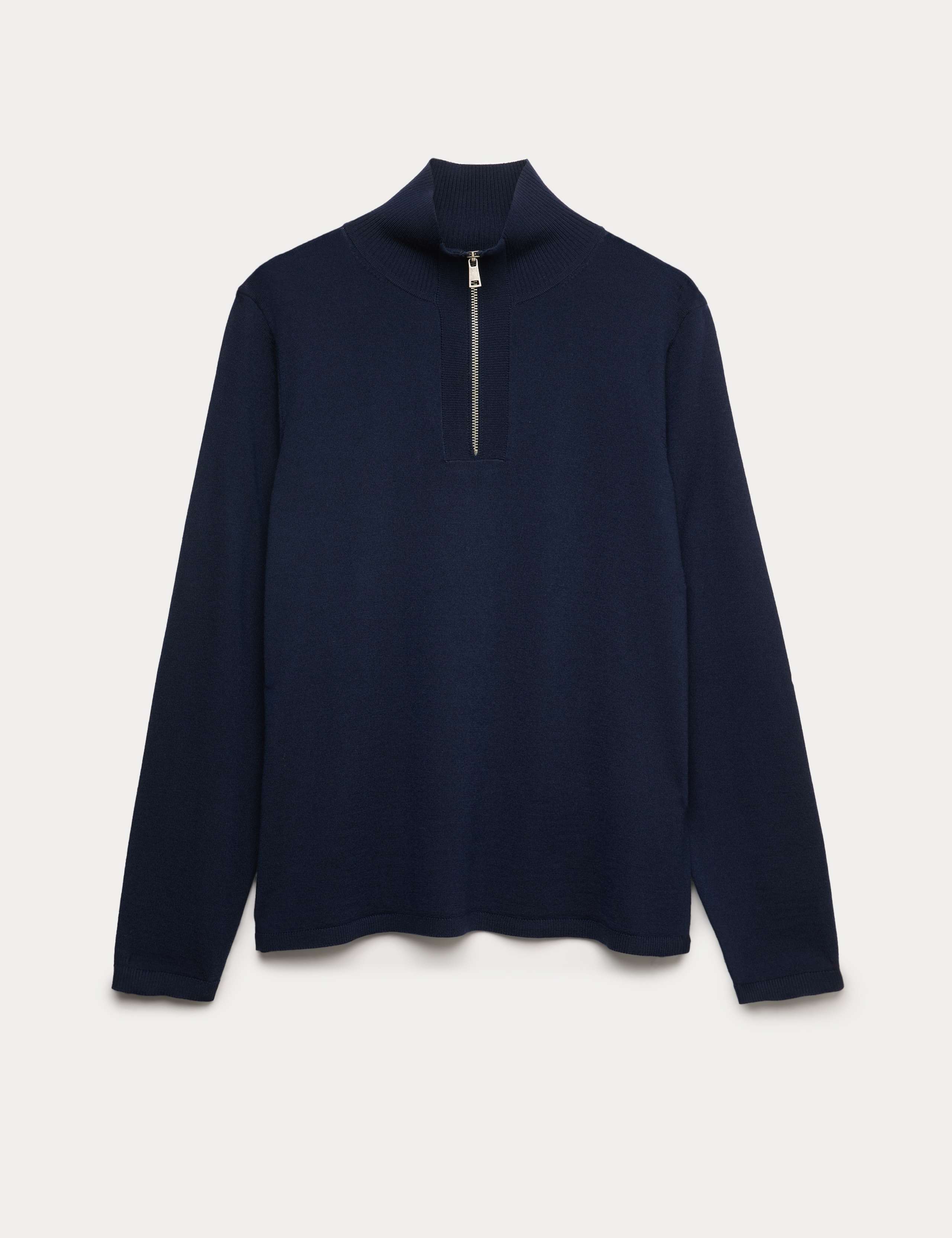 Pure Merino Wool Funnel Neck Half Zip Jumper