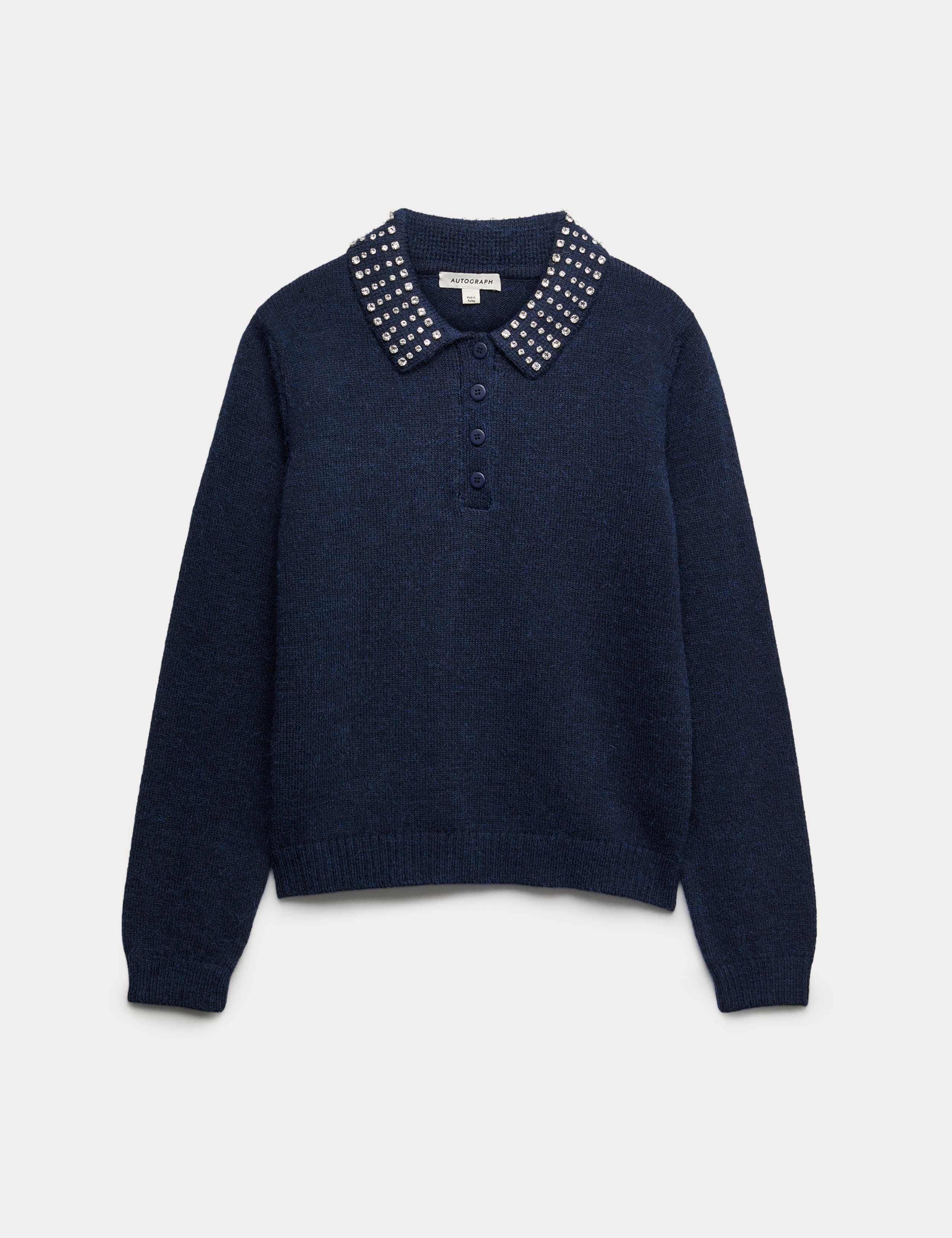 Embellished Polo Jumper with Wool