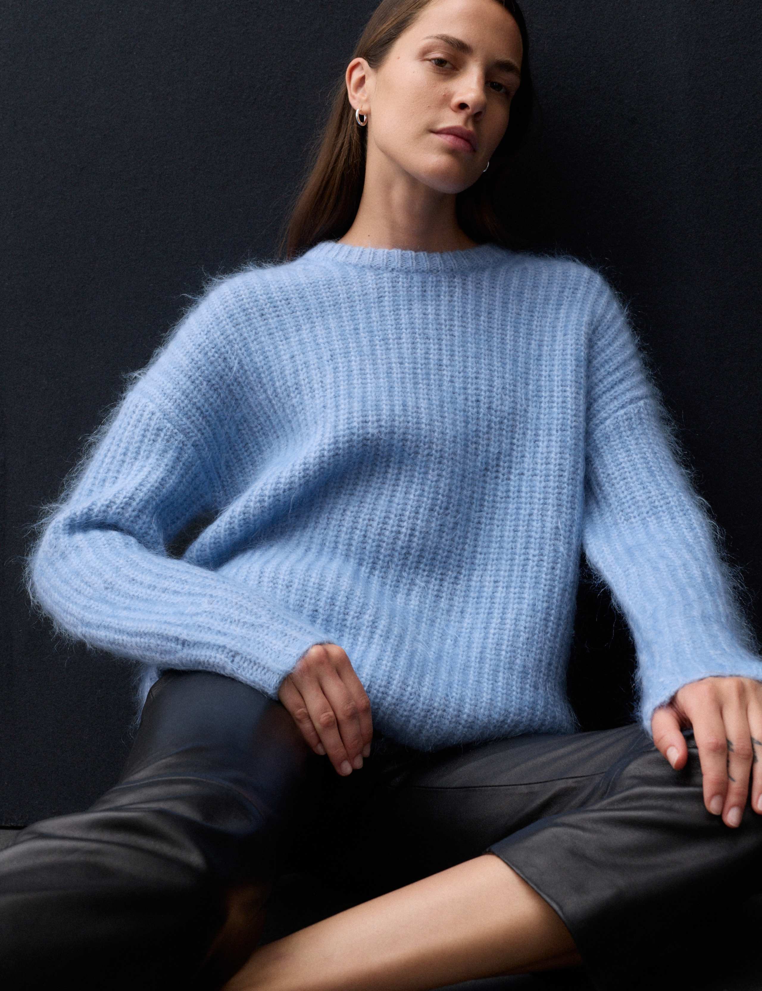 Mohair Blend Fluffy Ribbed Relaxed Jumper