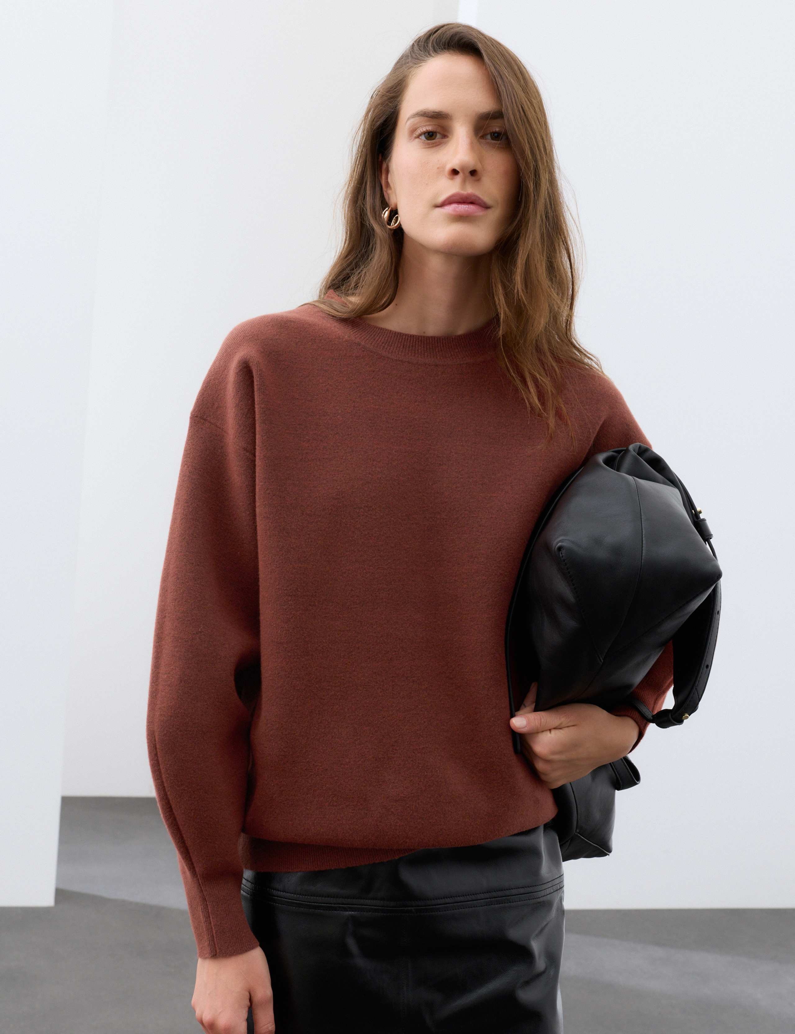 Cotton Blend Crew Neck Blouson Sleeve Jumper