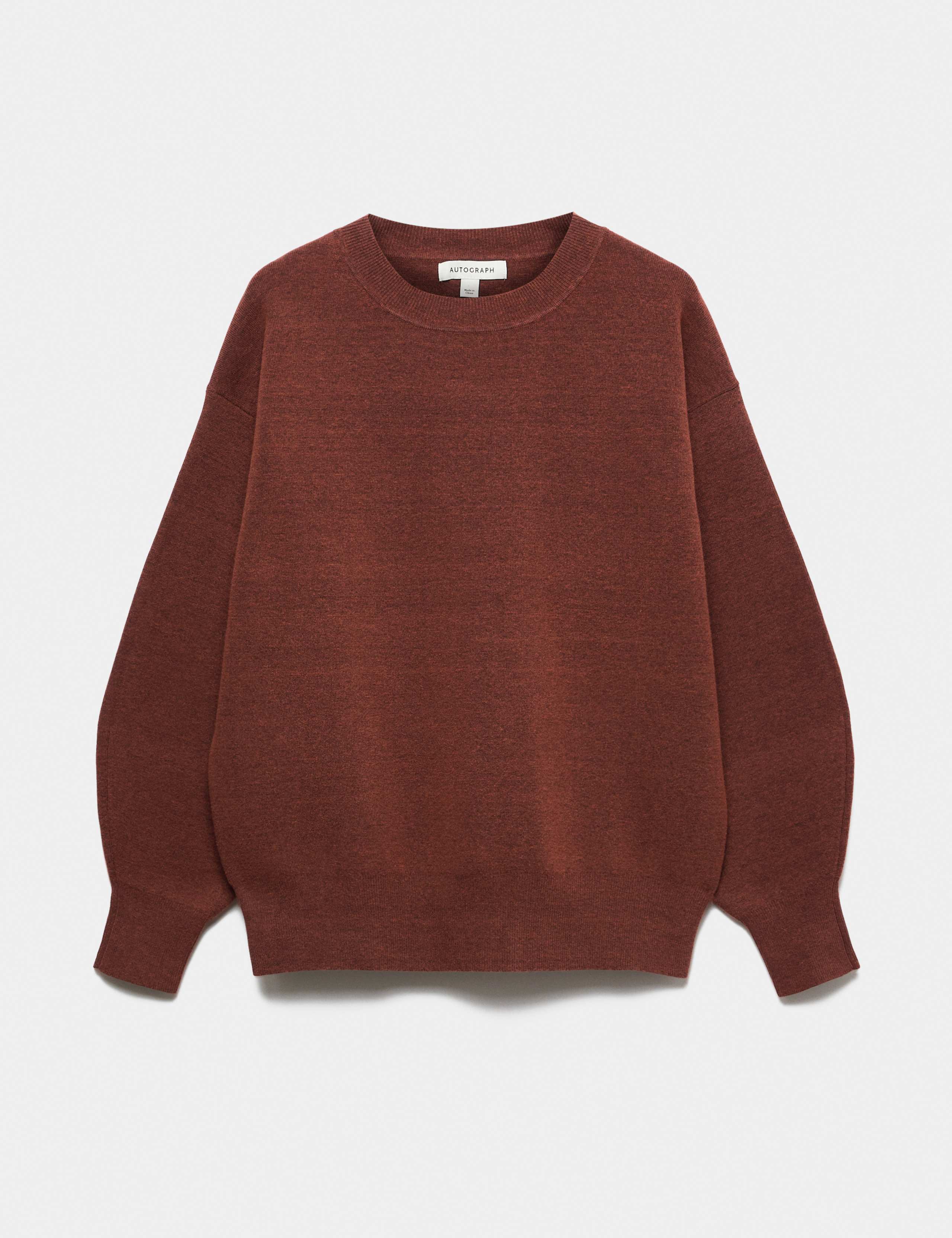 Cotton Blend Crew Neck Blouson Sleeve Jumper