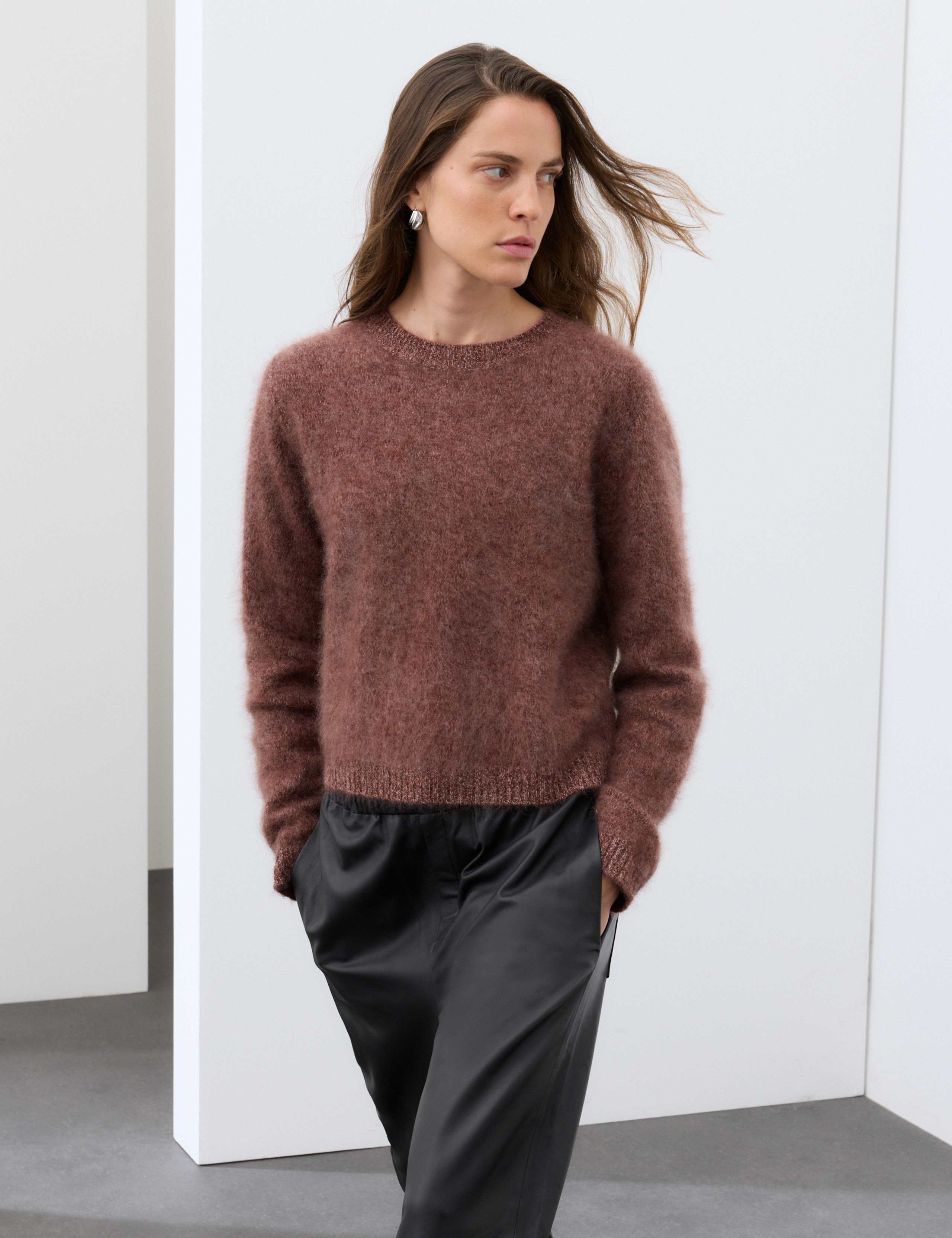 Pure Merino Wool Textured Crew Neck Relaxed Jumper