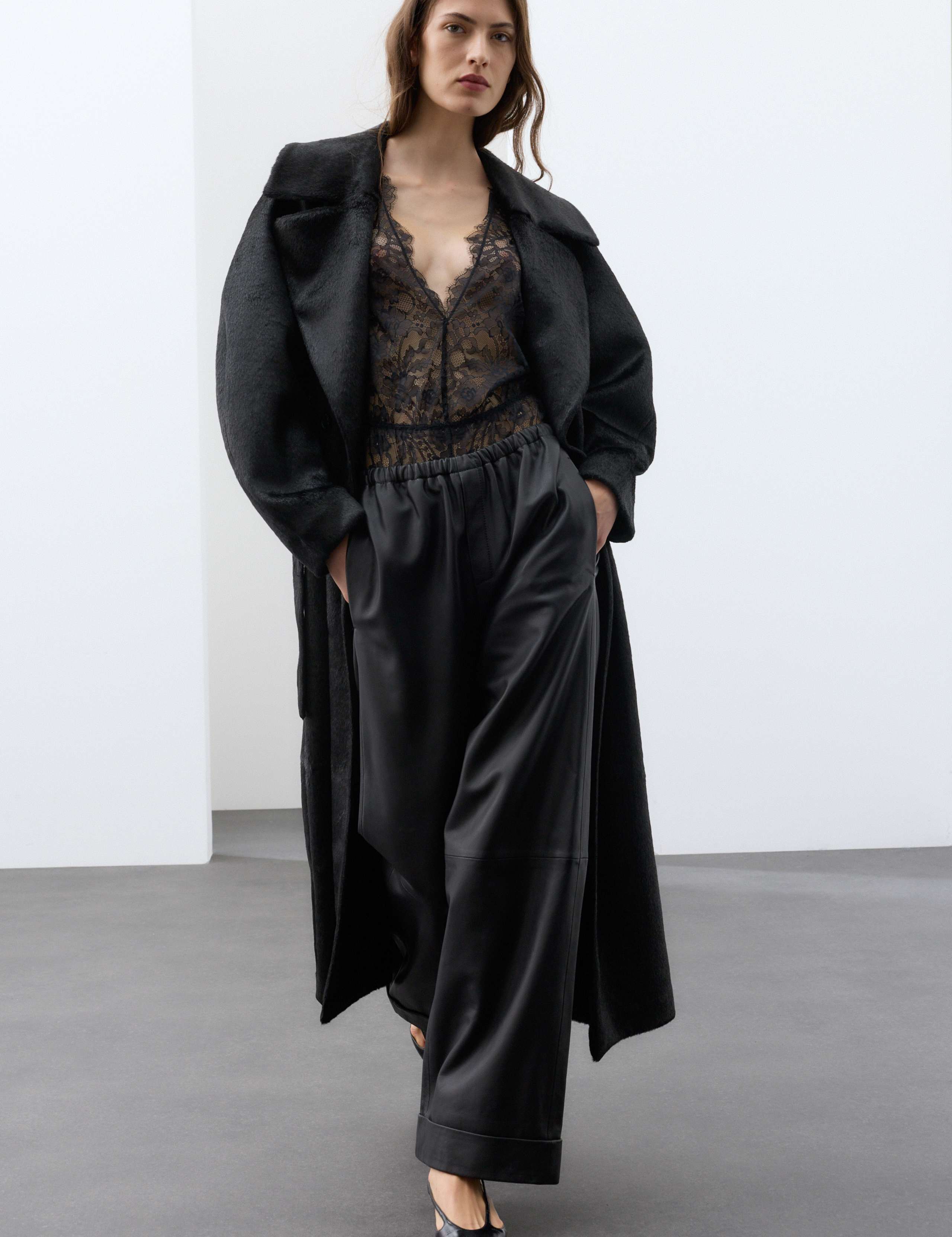 Leather Mid Rise Straight Leg Trousers