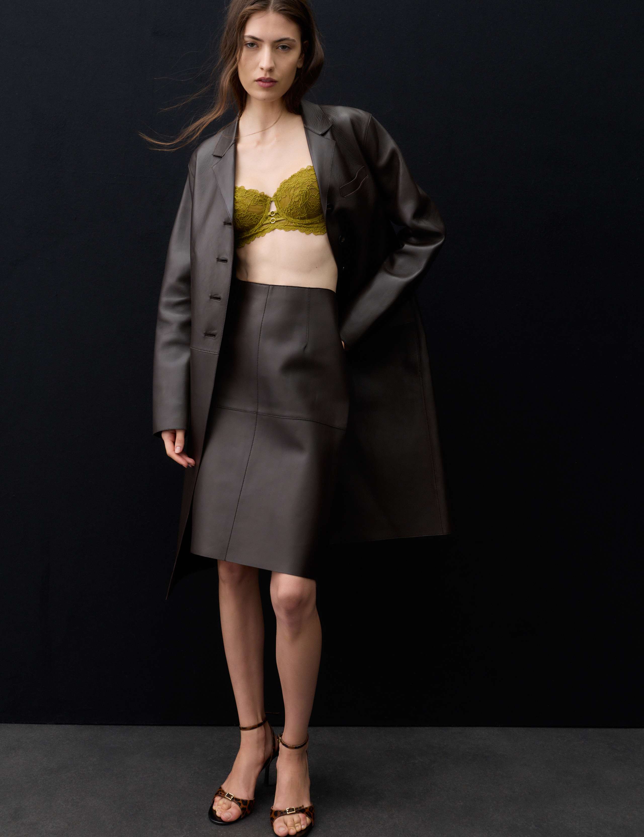 Pure Leather Knee Length Pencil Skirt