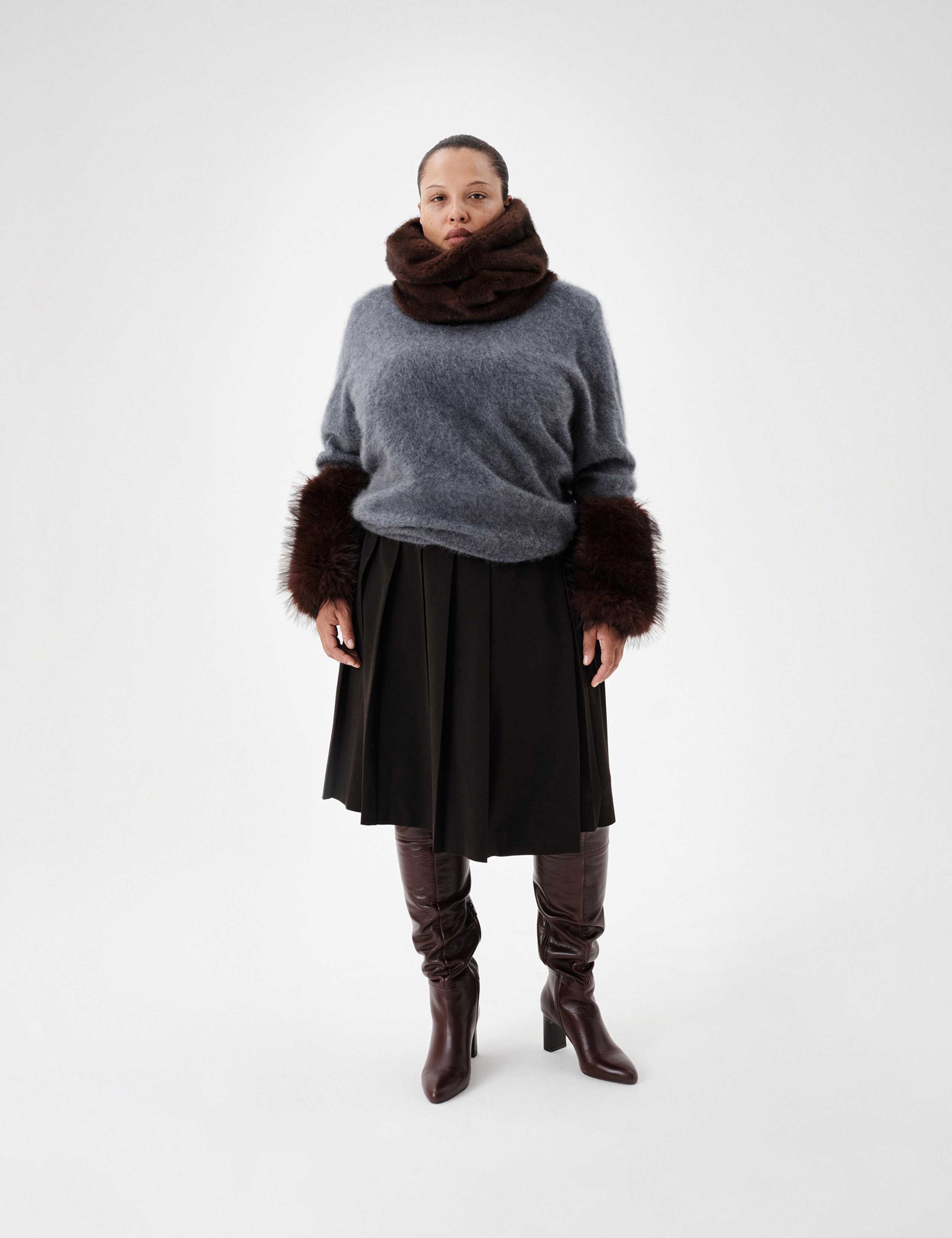 Pleated Midi Kilt Skirt