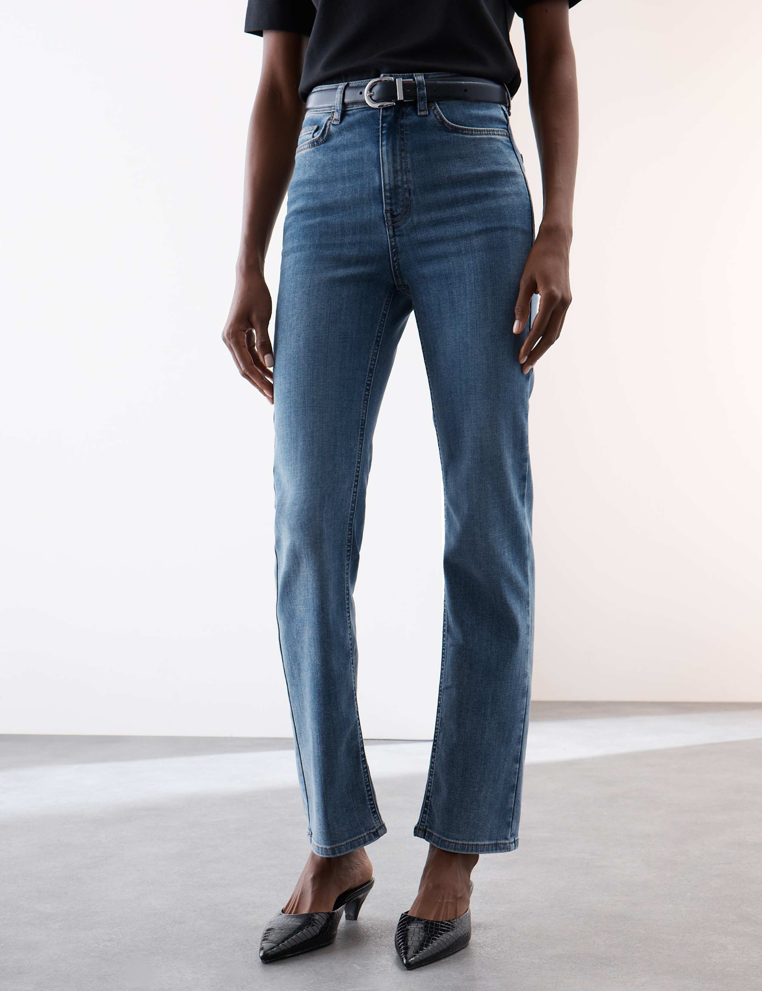 Lyocell™ Blend High Waisted Straight Leg Jeans