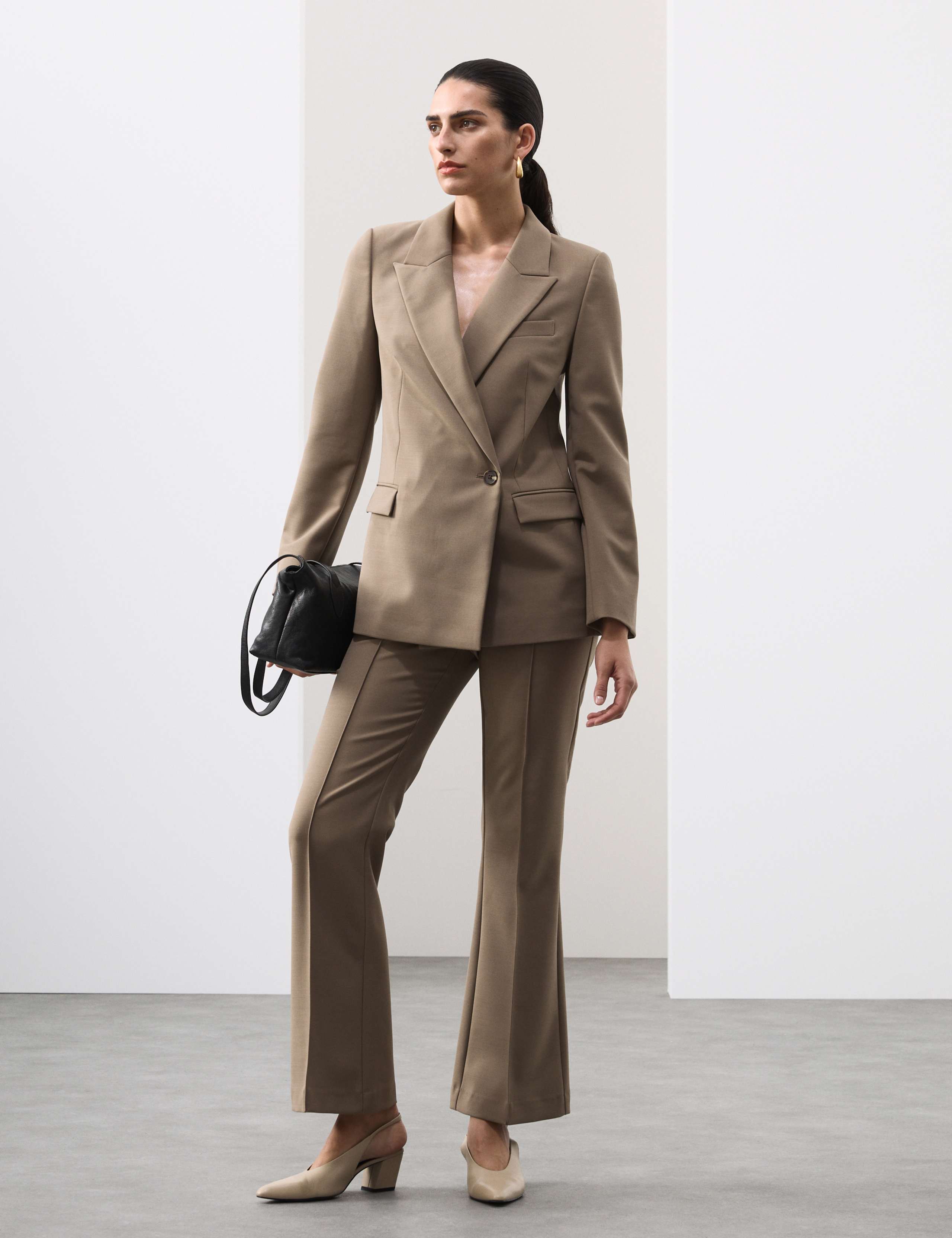 Wool Blend Seam Detail Flared Trousers