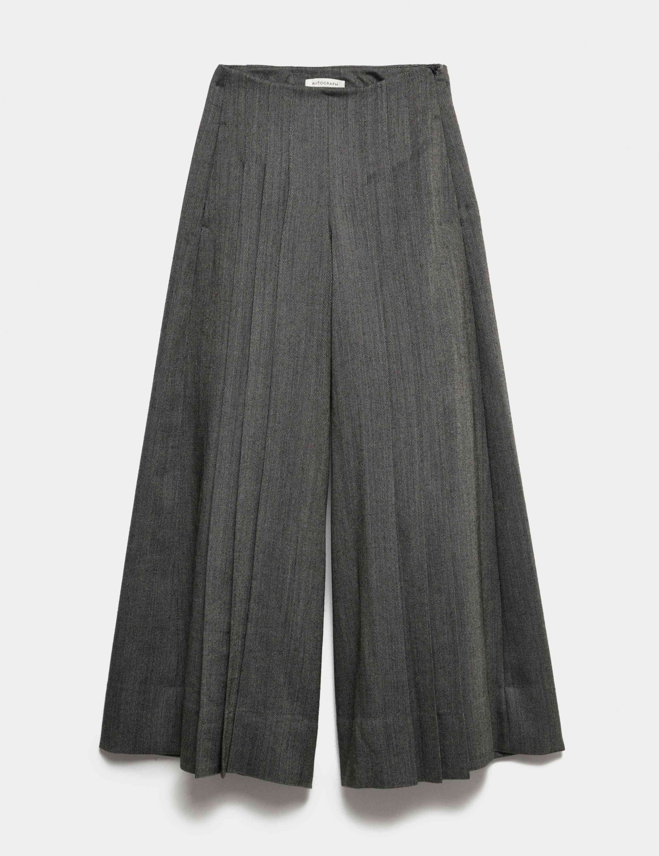 Pure Wool Pleated Wide Leg Trousers