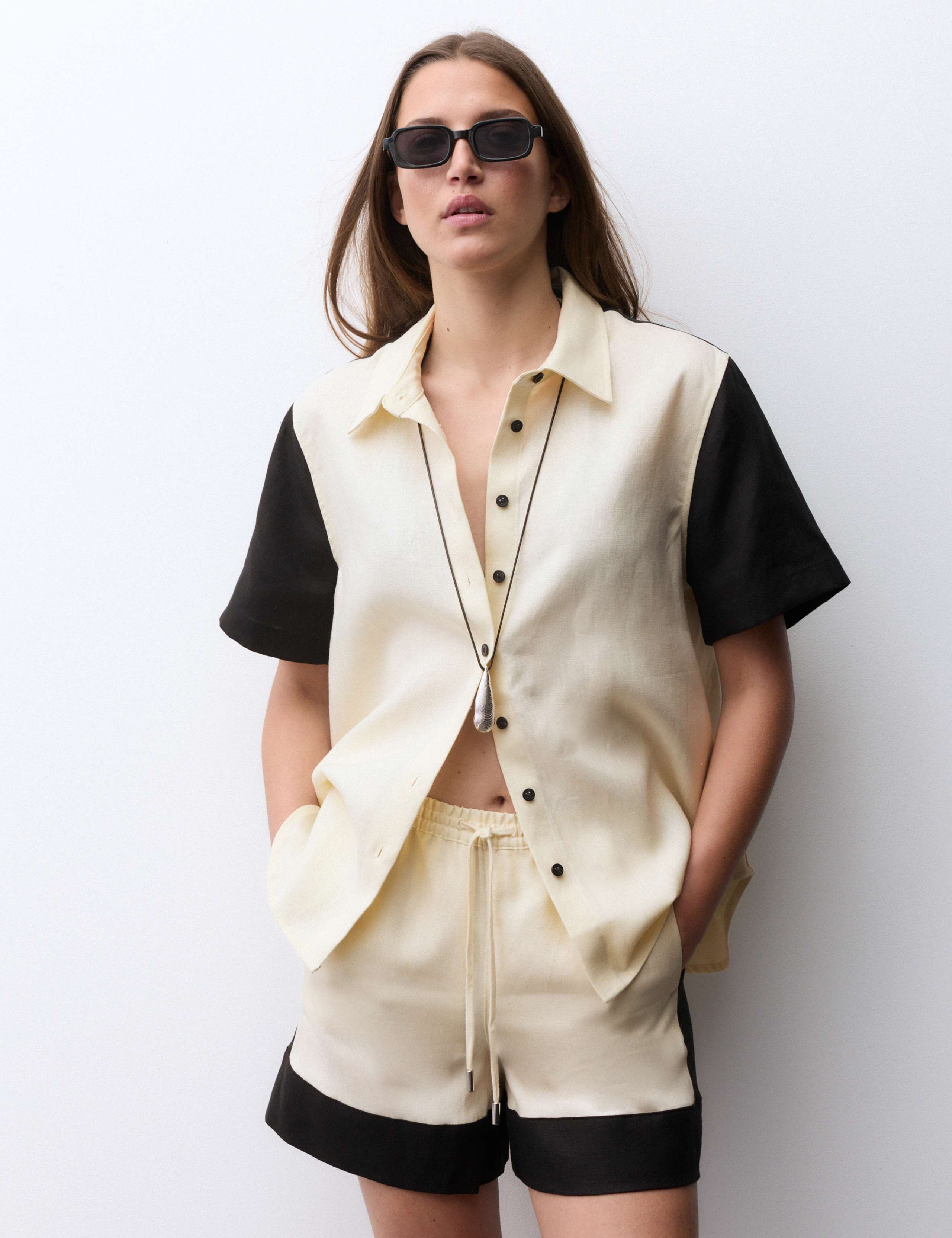 Pure Flax Linen Contrast Resort Shorts