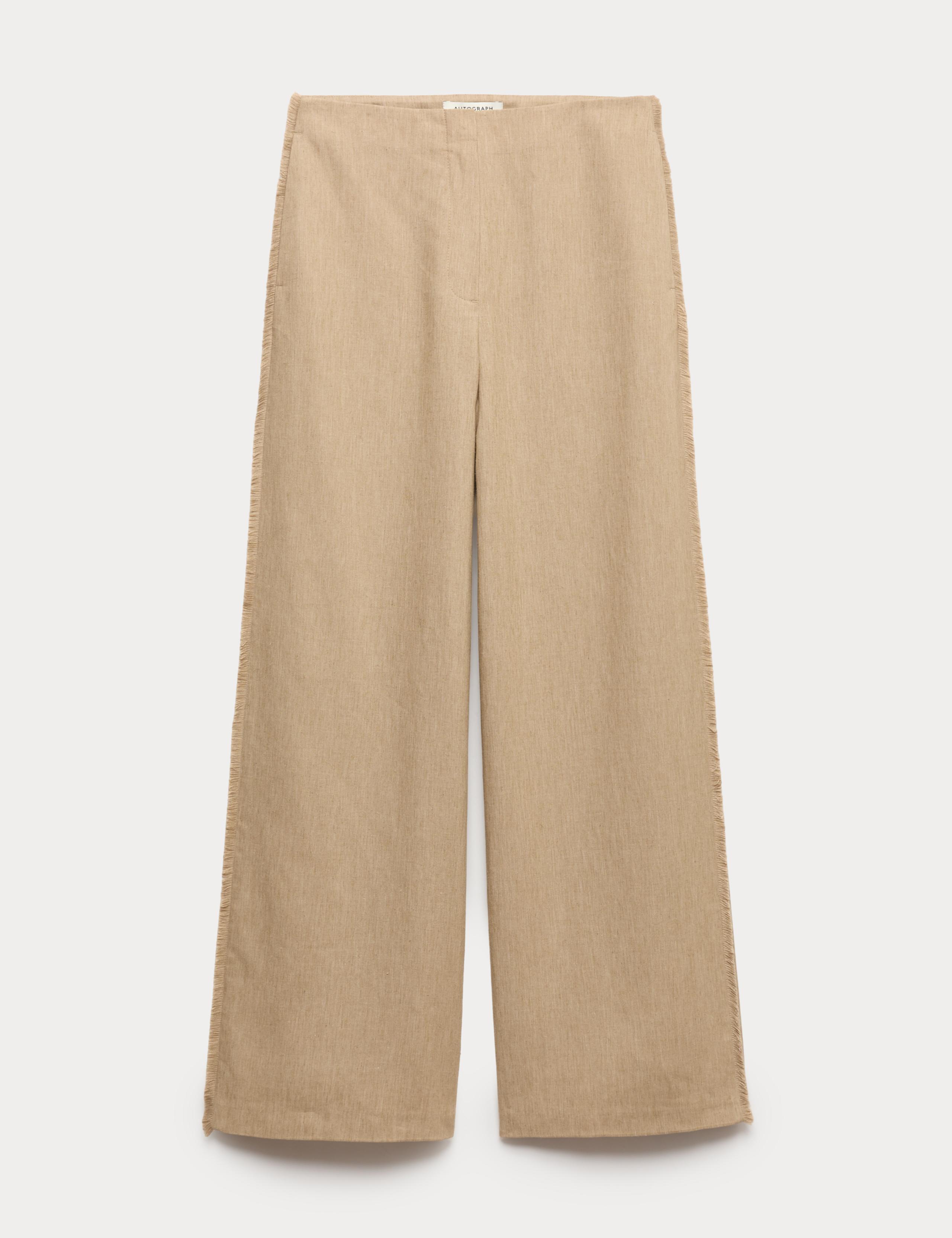 Flax Linen Blend Frayed Edge Trousers