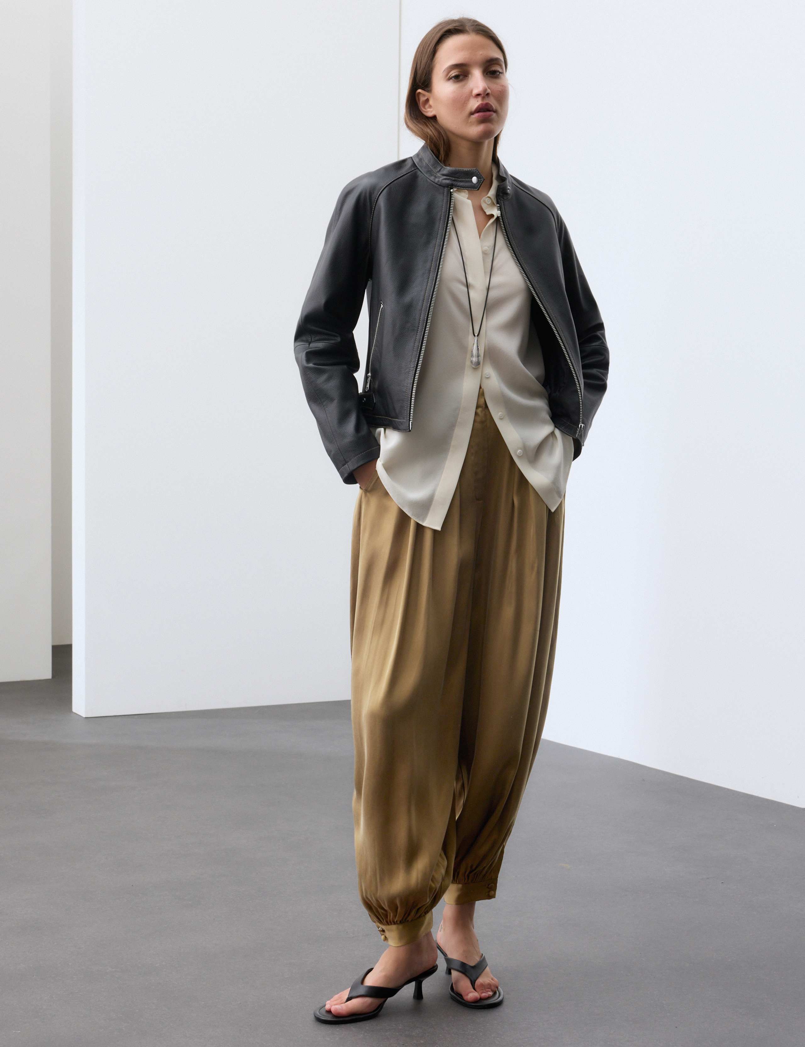 Cupro Rich Pleated Cuffed Balloon Ankle Grazer Trousers