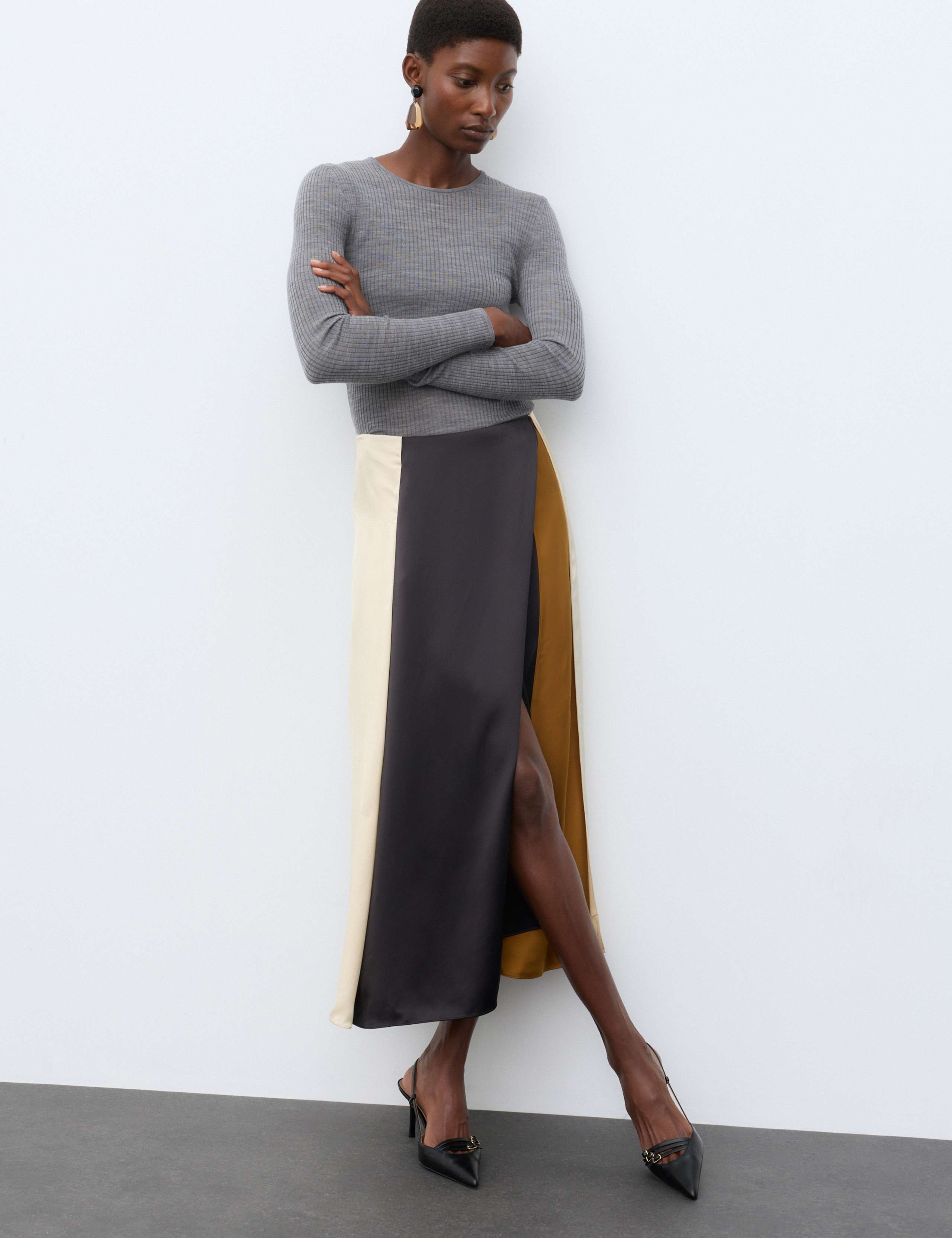 Colour Block Midaxi Wrap Skirt