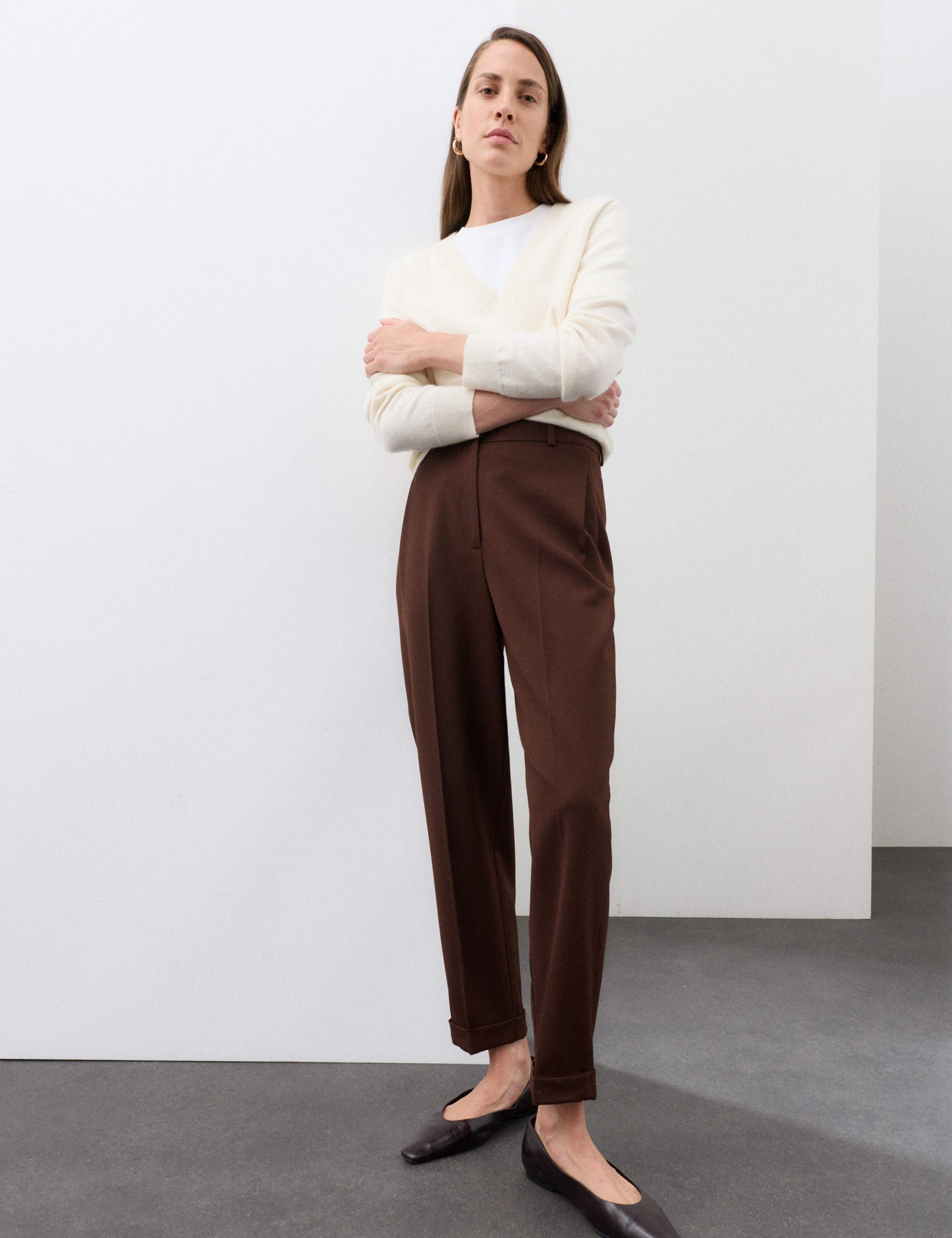 Wool Blend Tapered Leg Trousers