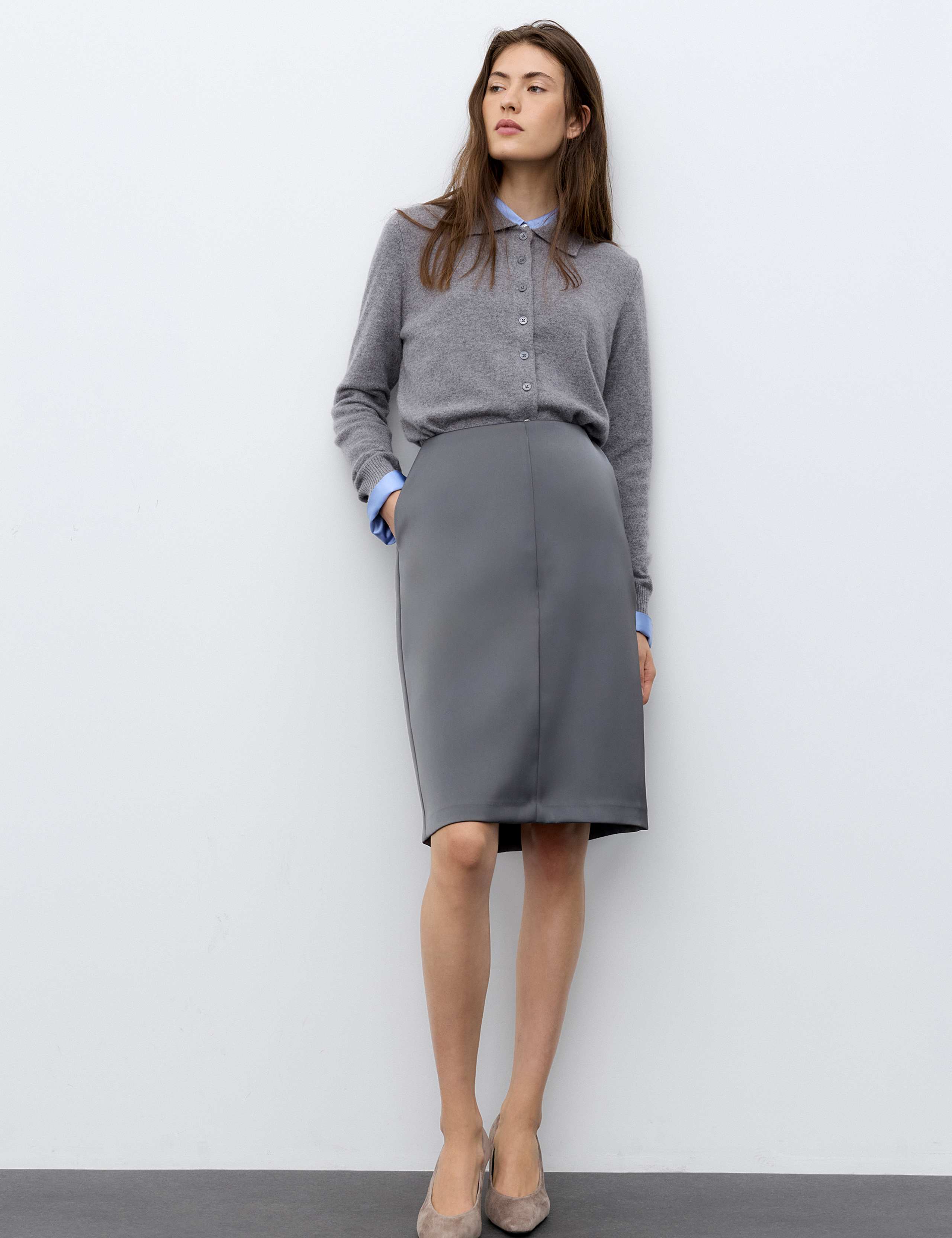 Satin Split Back Midi Slip Skirt