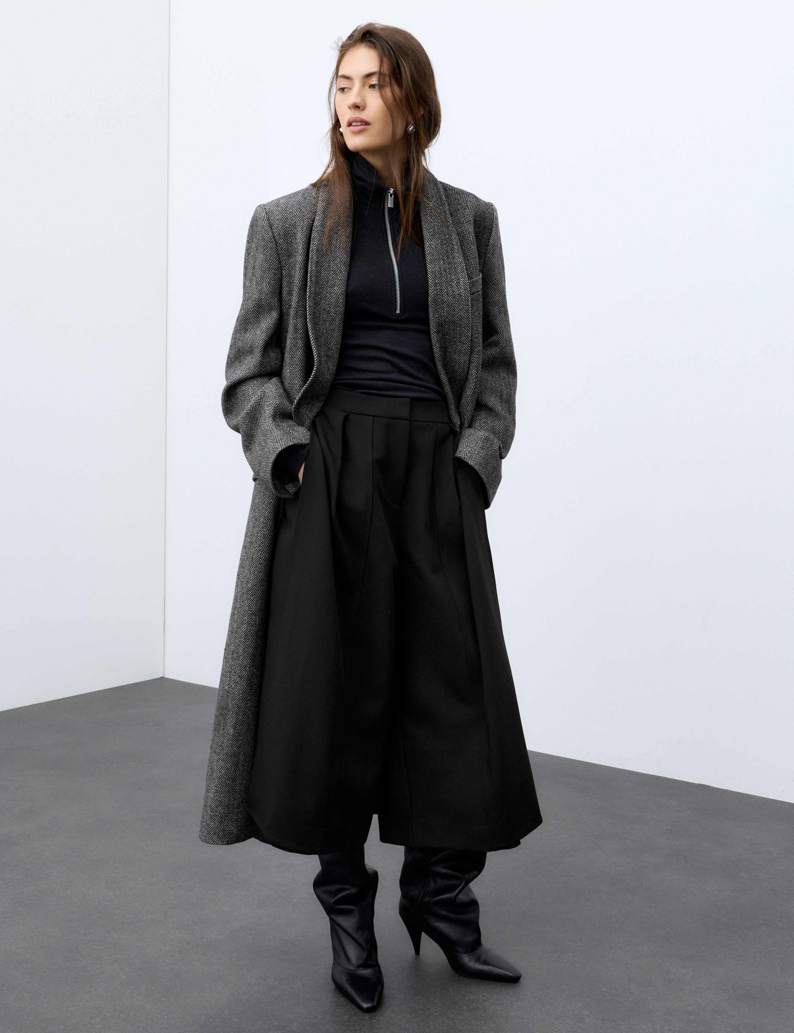 Woven High Rise Side Split Wide Leg Culottes