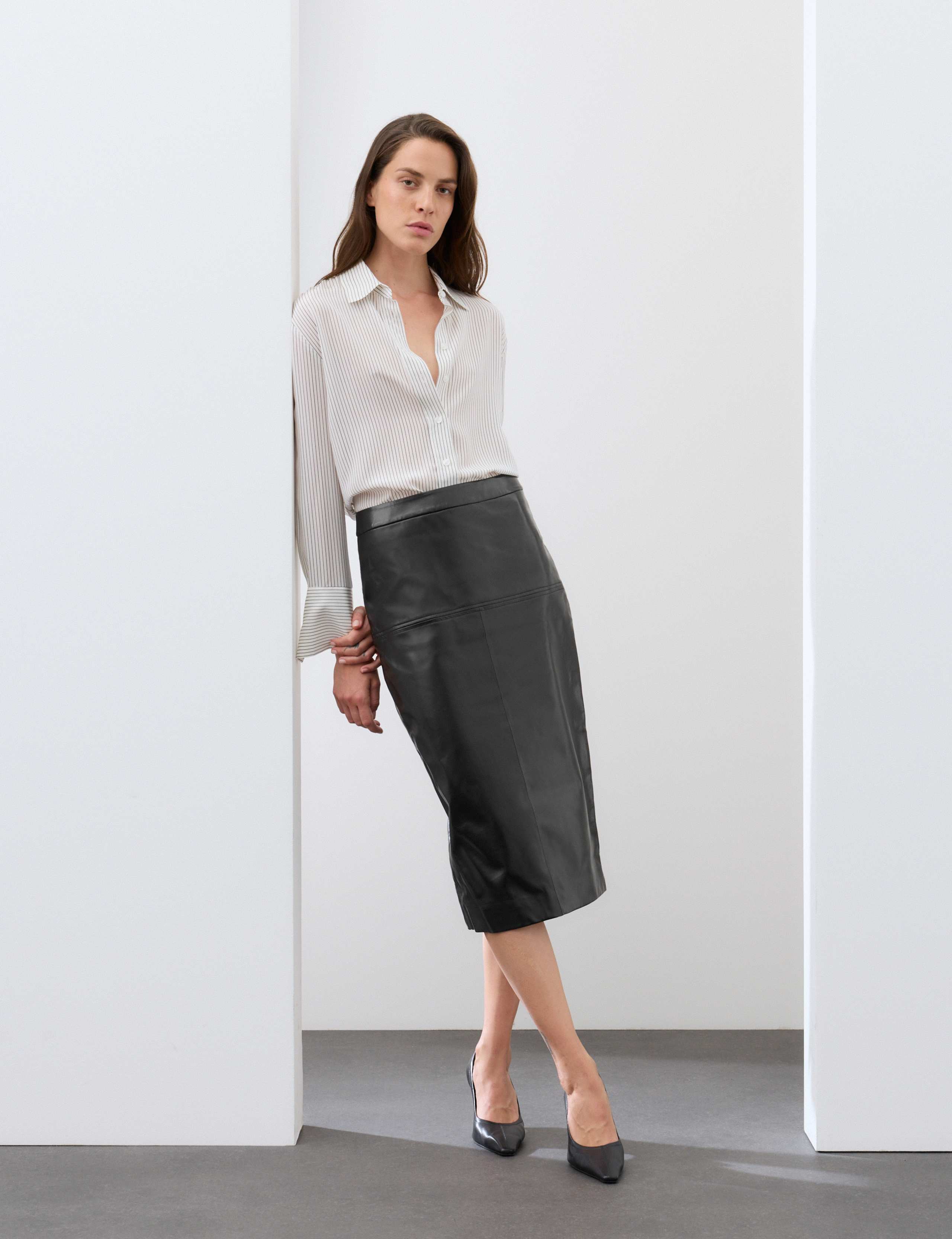 Leather Midi Pencil Skirt