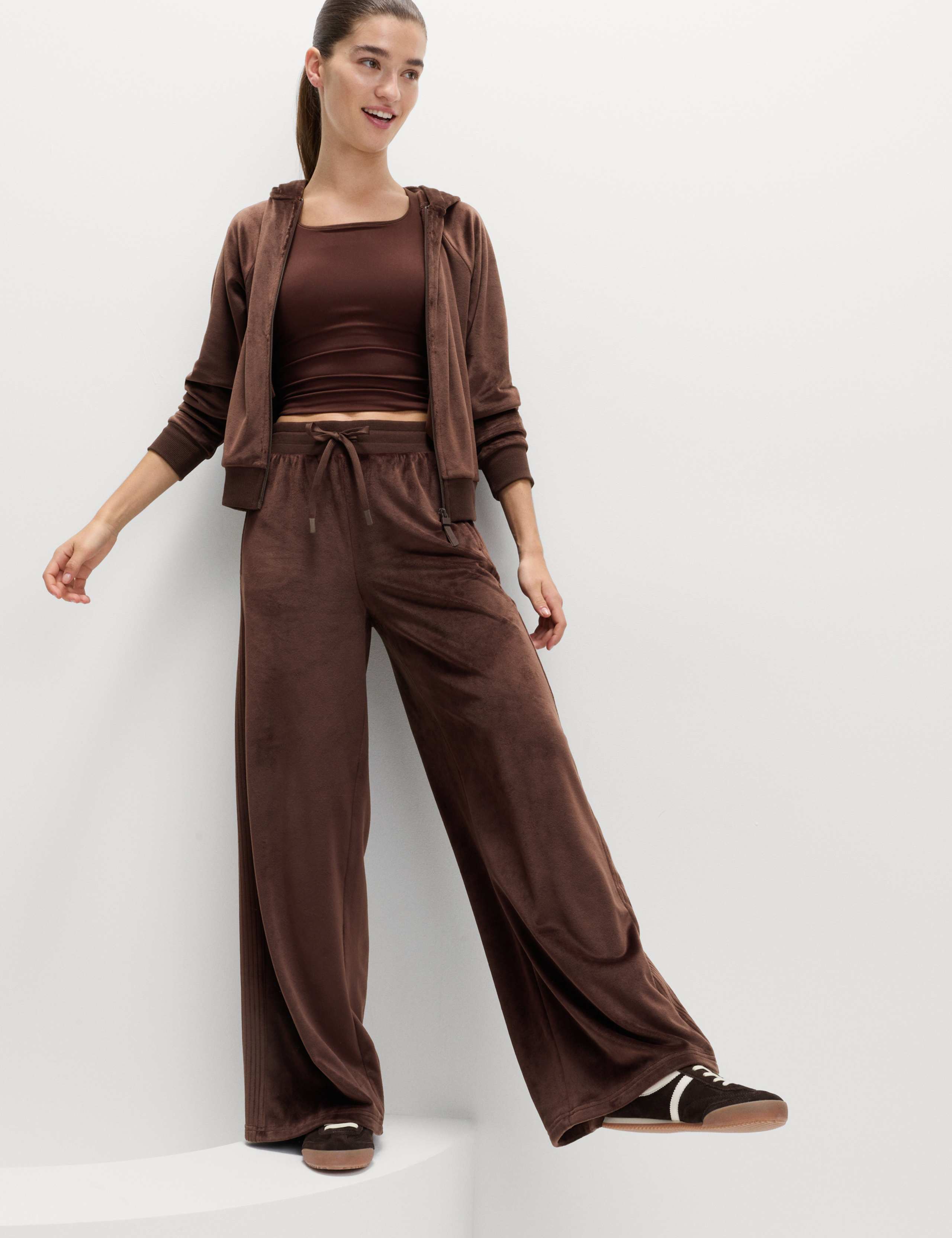 Velour High Waisted Wide Leg Joggers