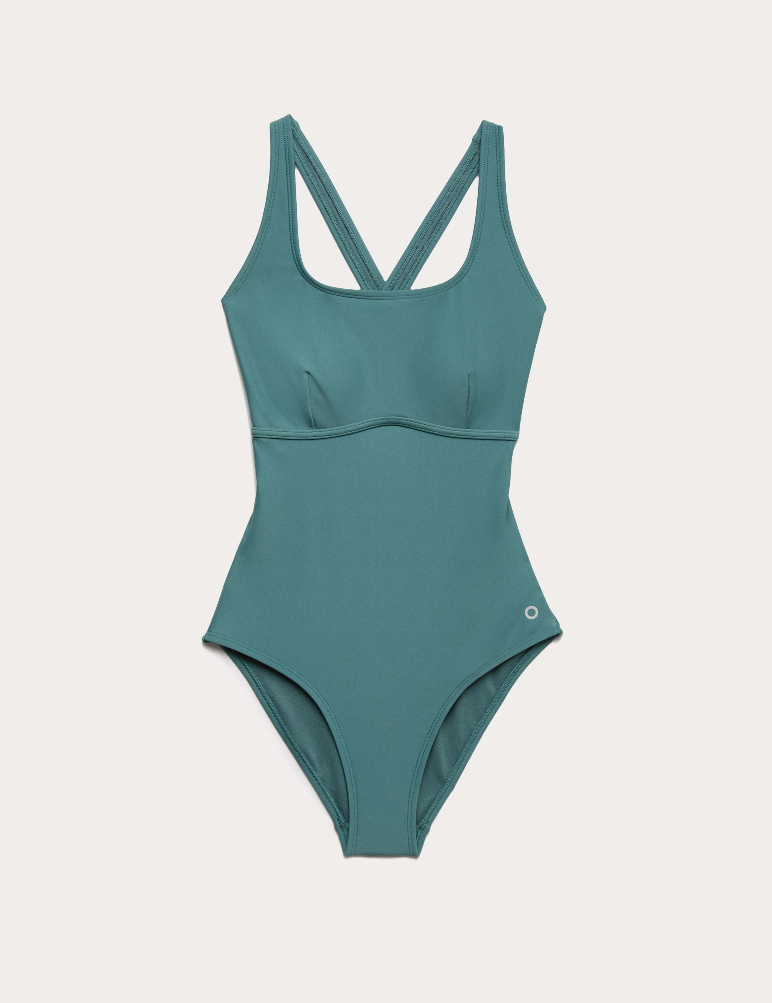 Padded Cross Back Square Neck Swimsuit