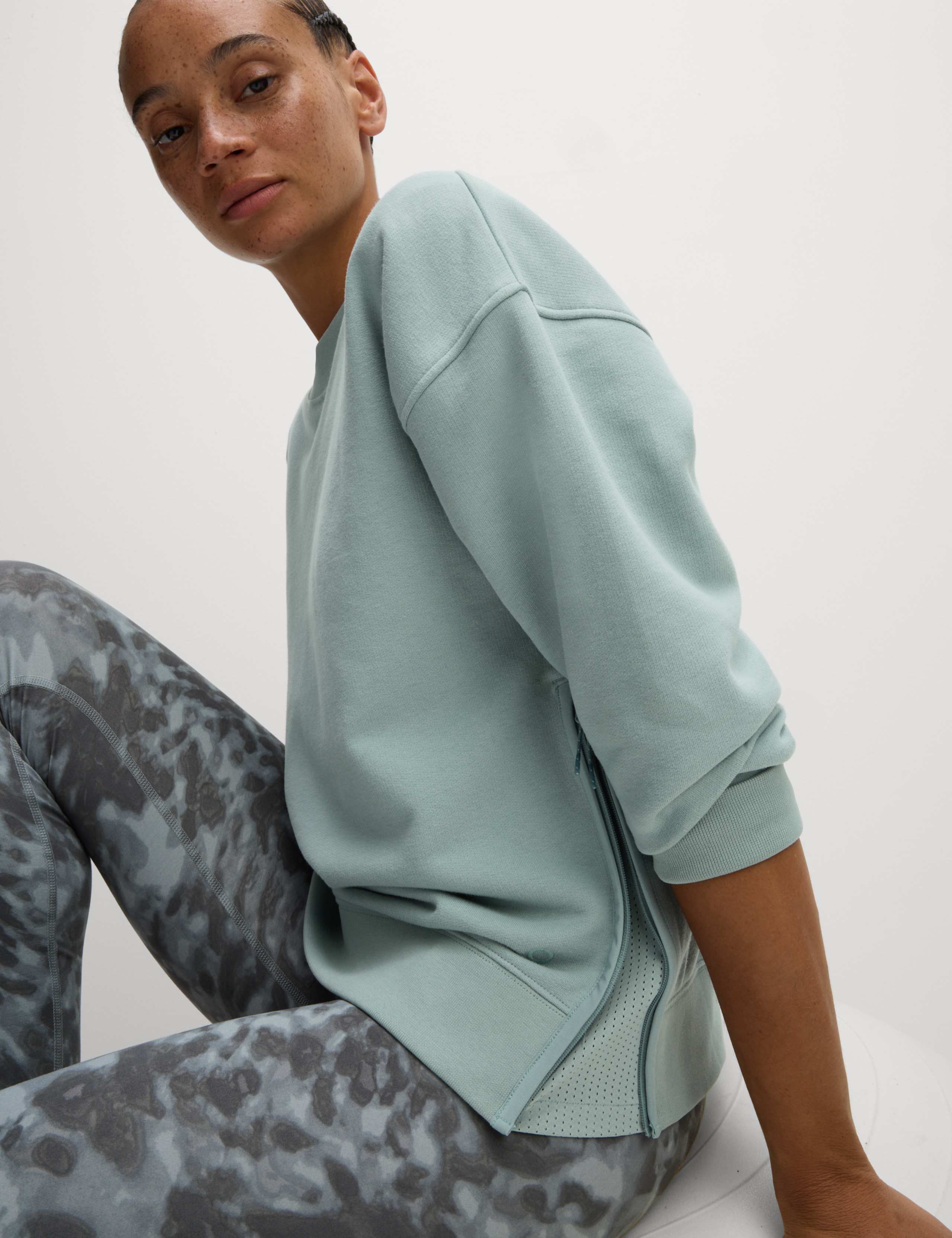 Cotton Rich Mesh Panel Relaxed Sweatshirt