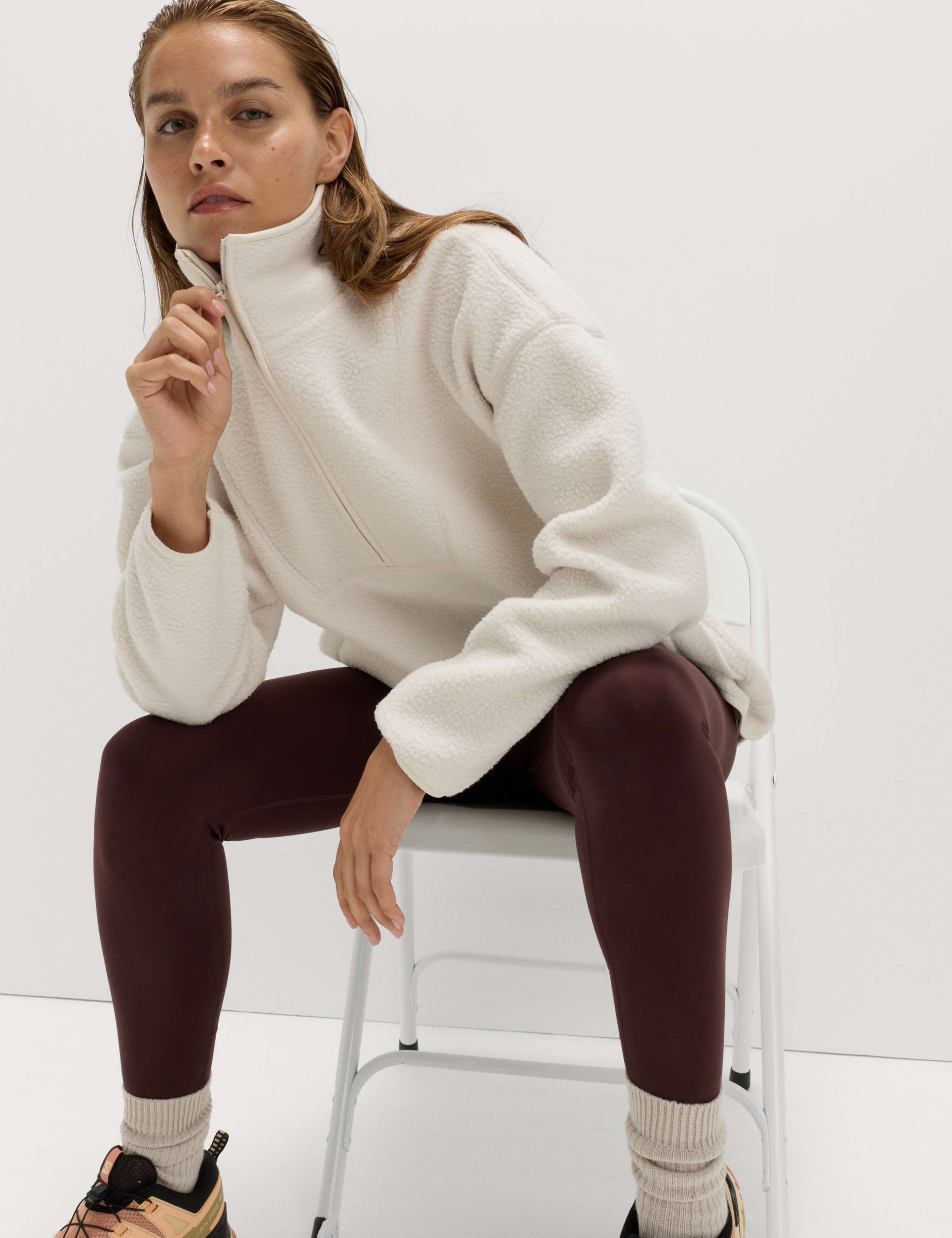 Borg Half Zip Funnel Neck Fleece Jacket