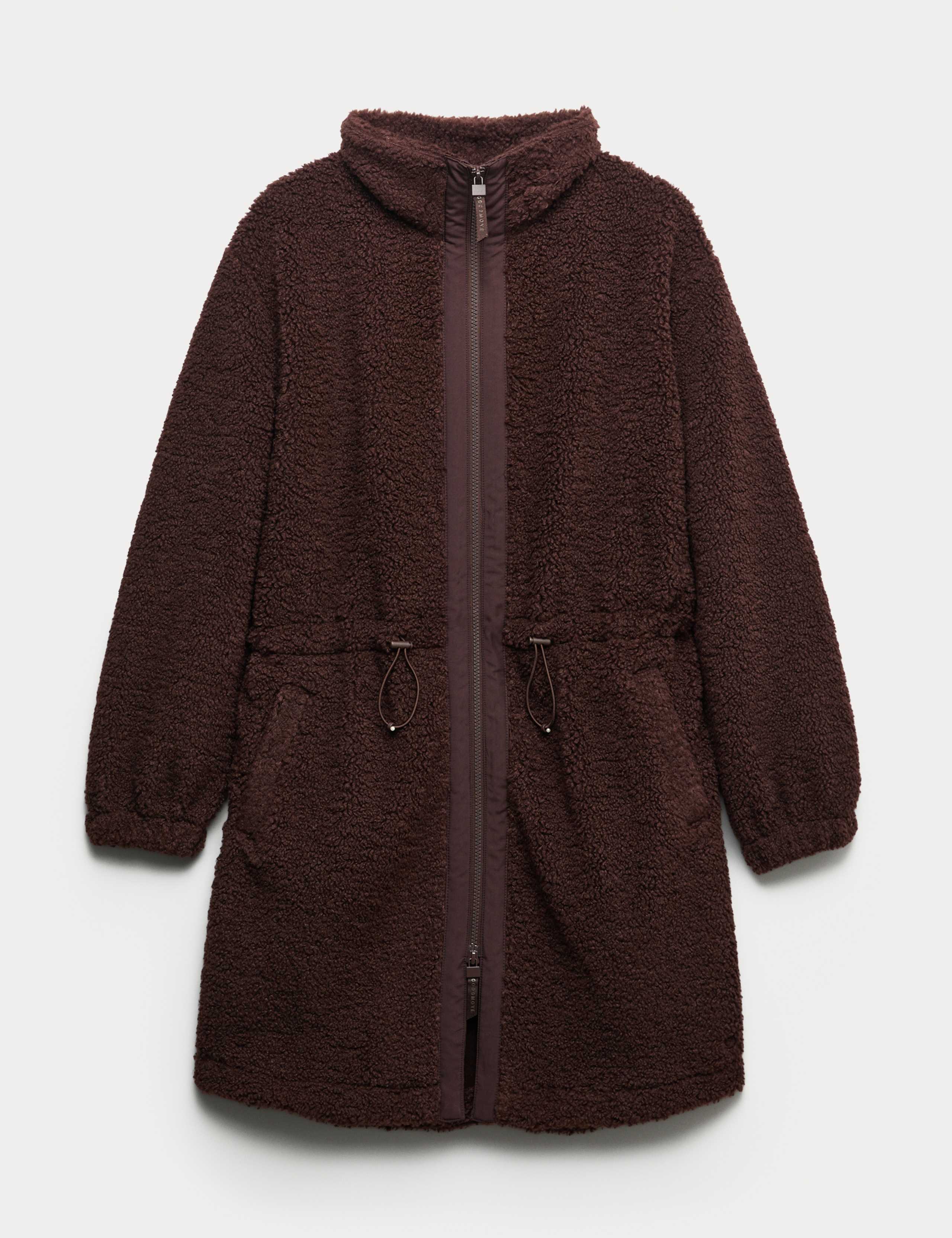 Shearling Fleece Funnel Neck Zip Up Coat