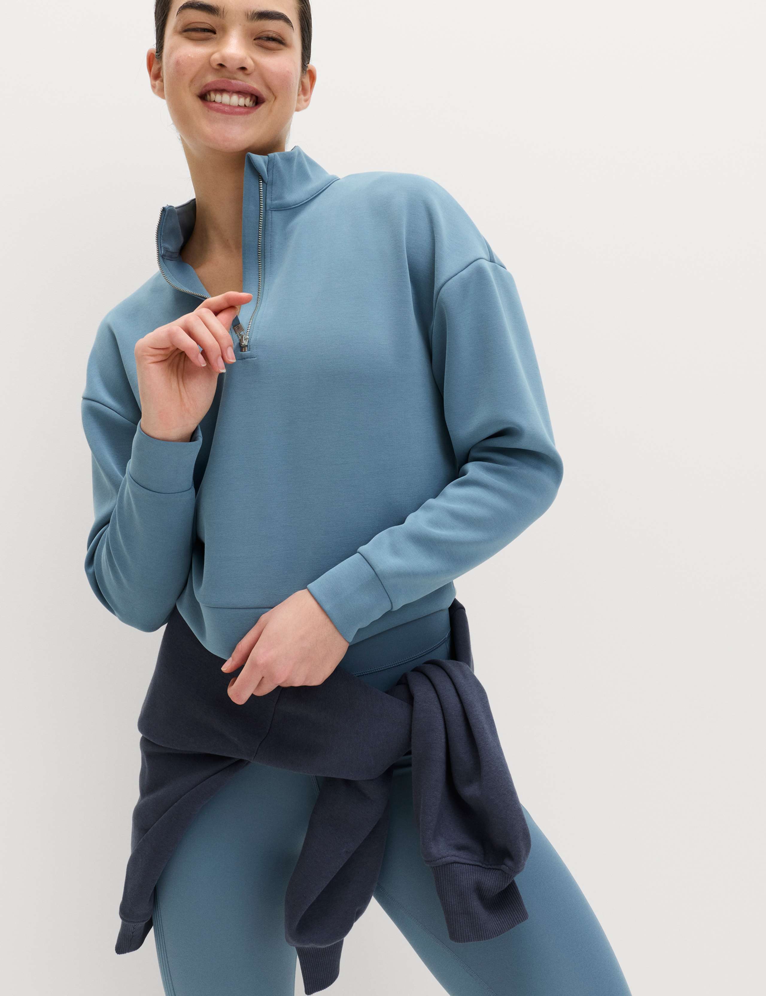 Sandwashed Funnel Neck Half Zip Sweatshirt