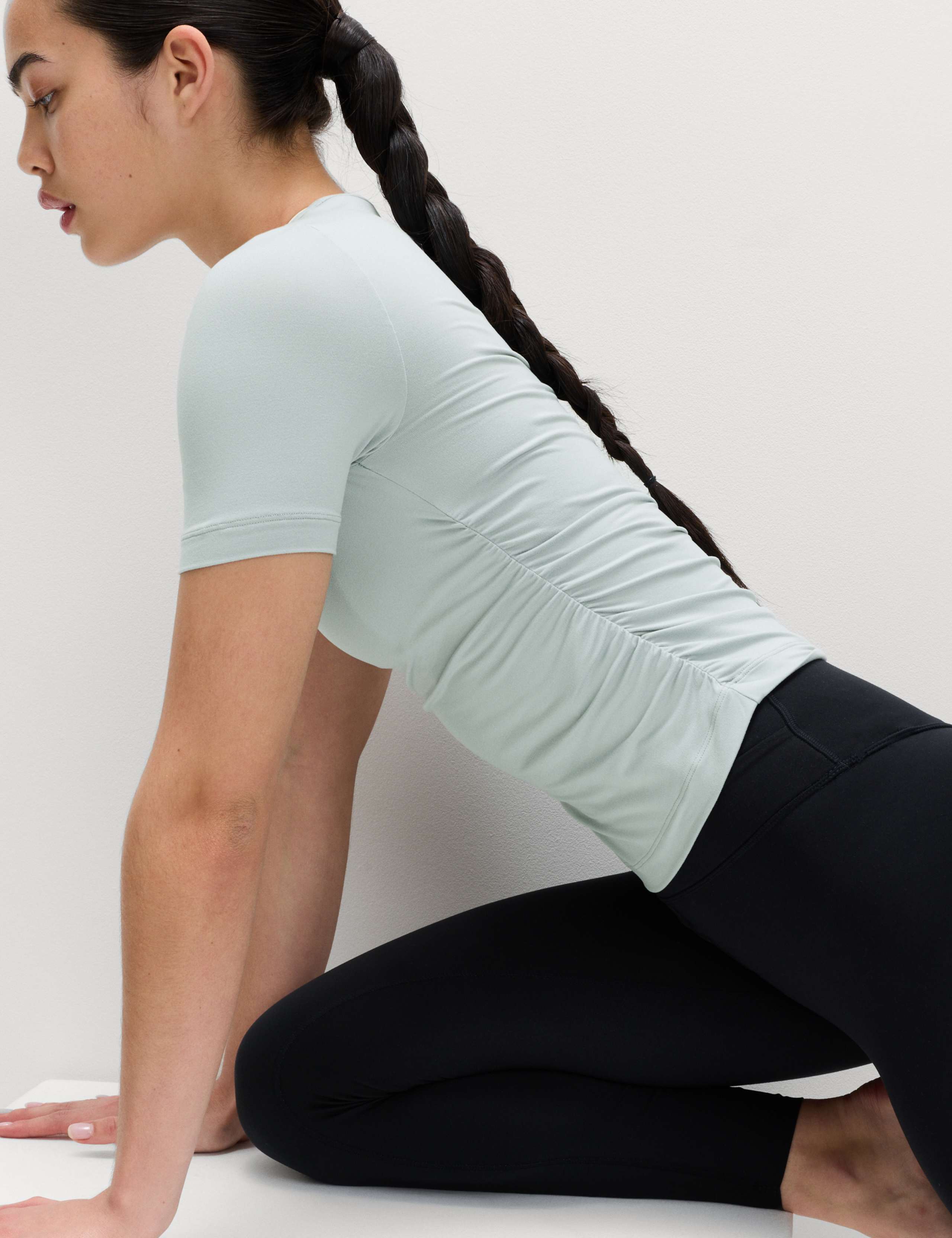 Go Balance Scoop Neck Ruched Fitted Top