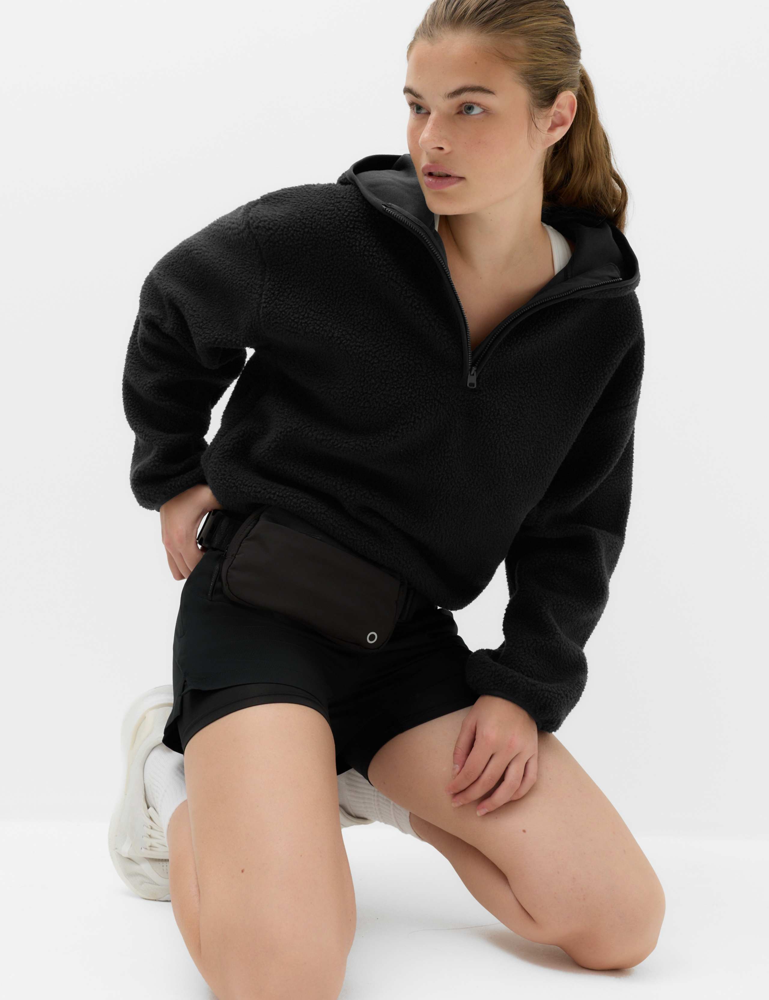 Borg Half Zip Hooded Fleece Jacket