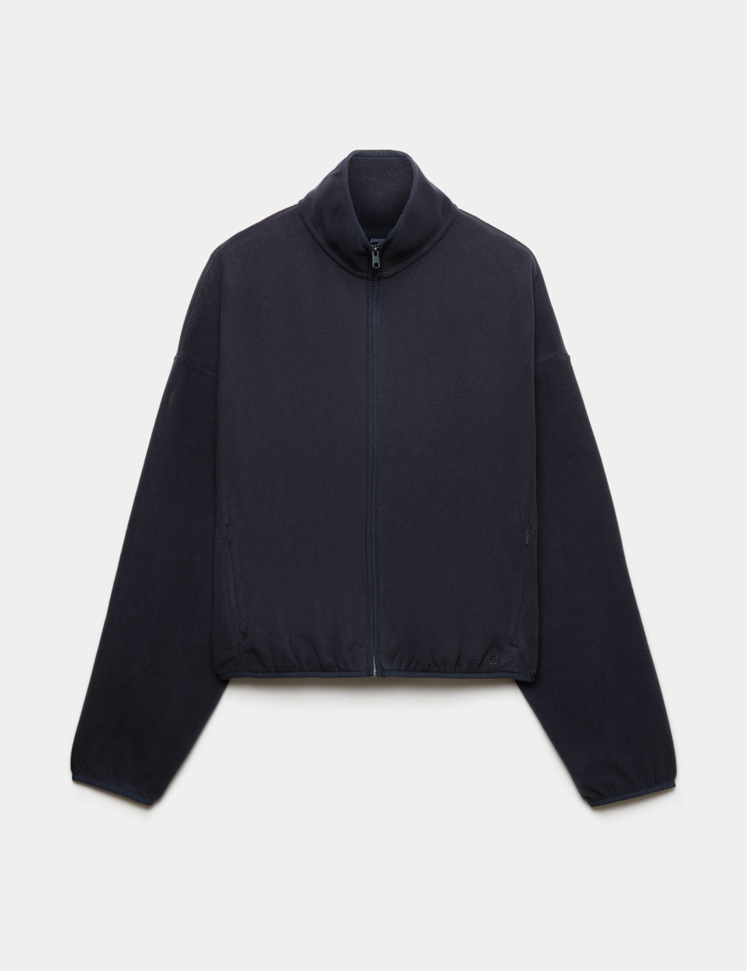 Zip Up Funnel Neck Relaxed Fleece Jacket