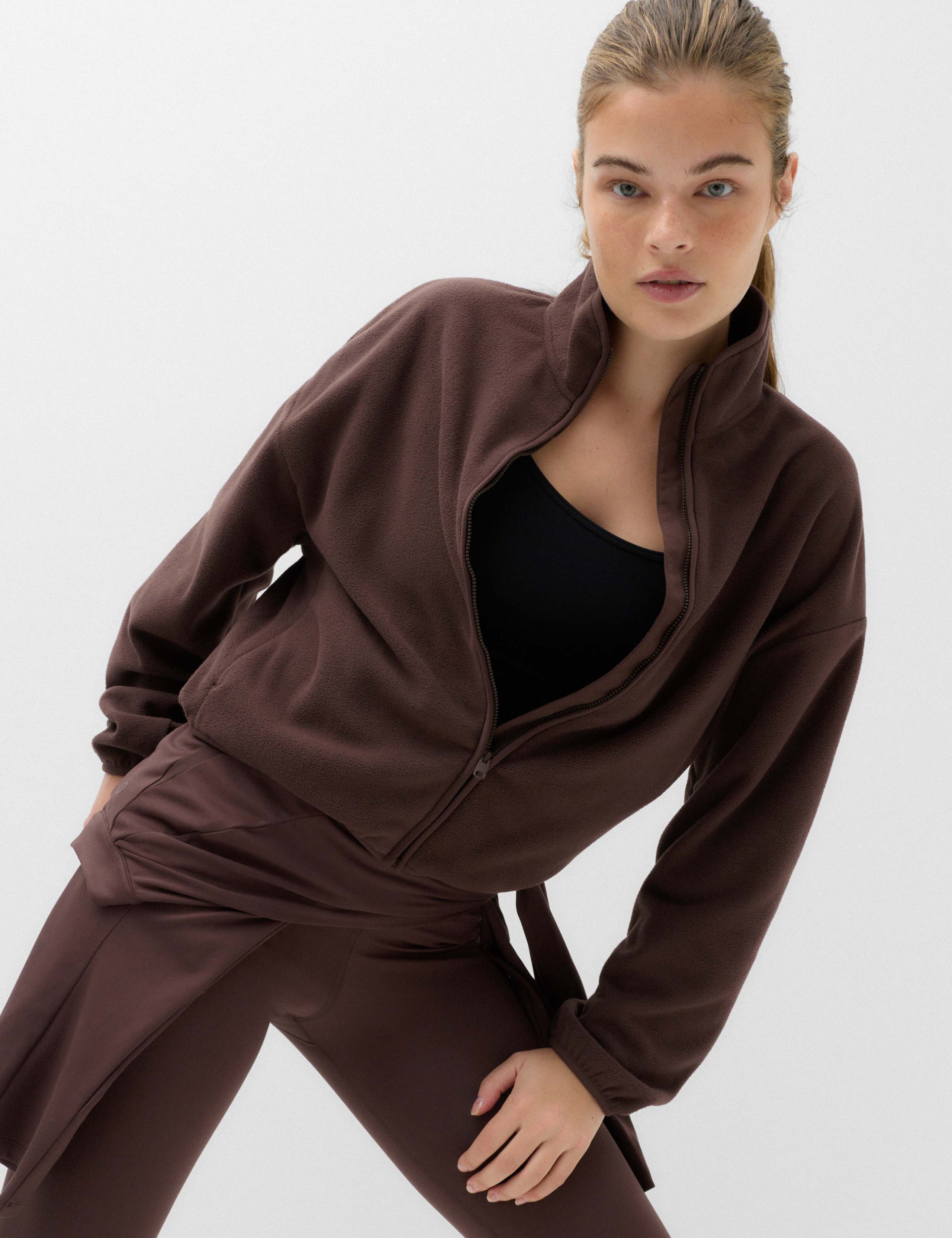 Zip Up Funnel Neck Relaxed Fleece Jacket