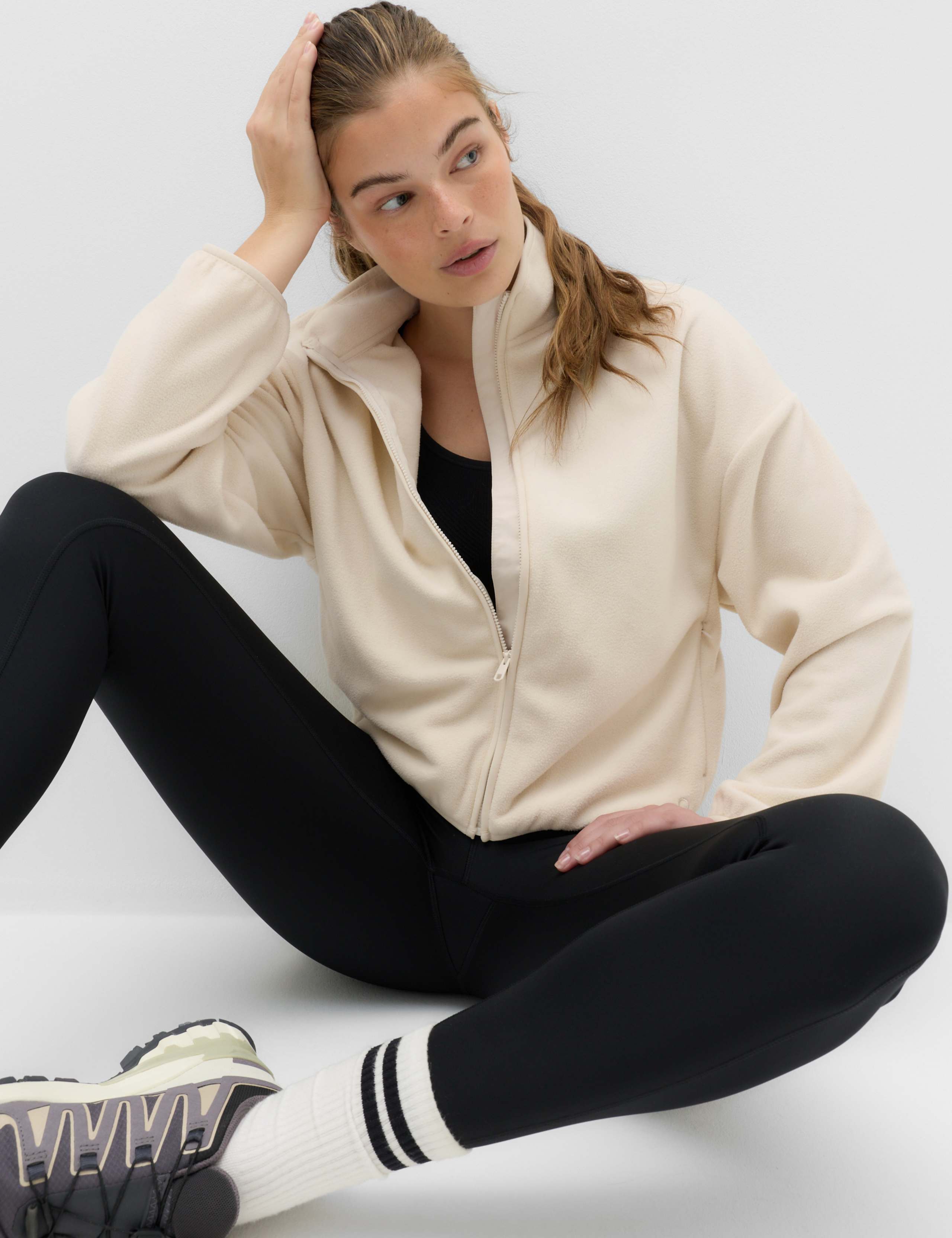 Zip Up Funnel Neck Relaxed Fleece Jacket