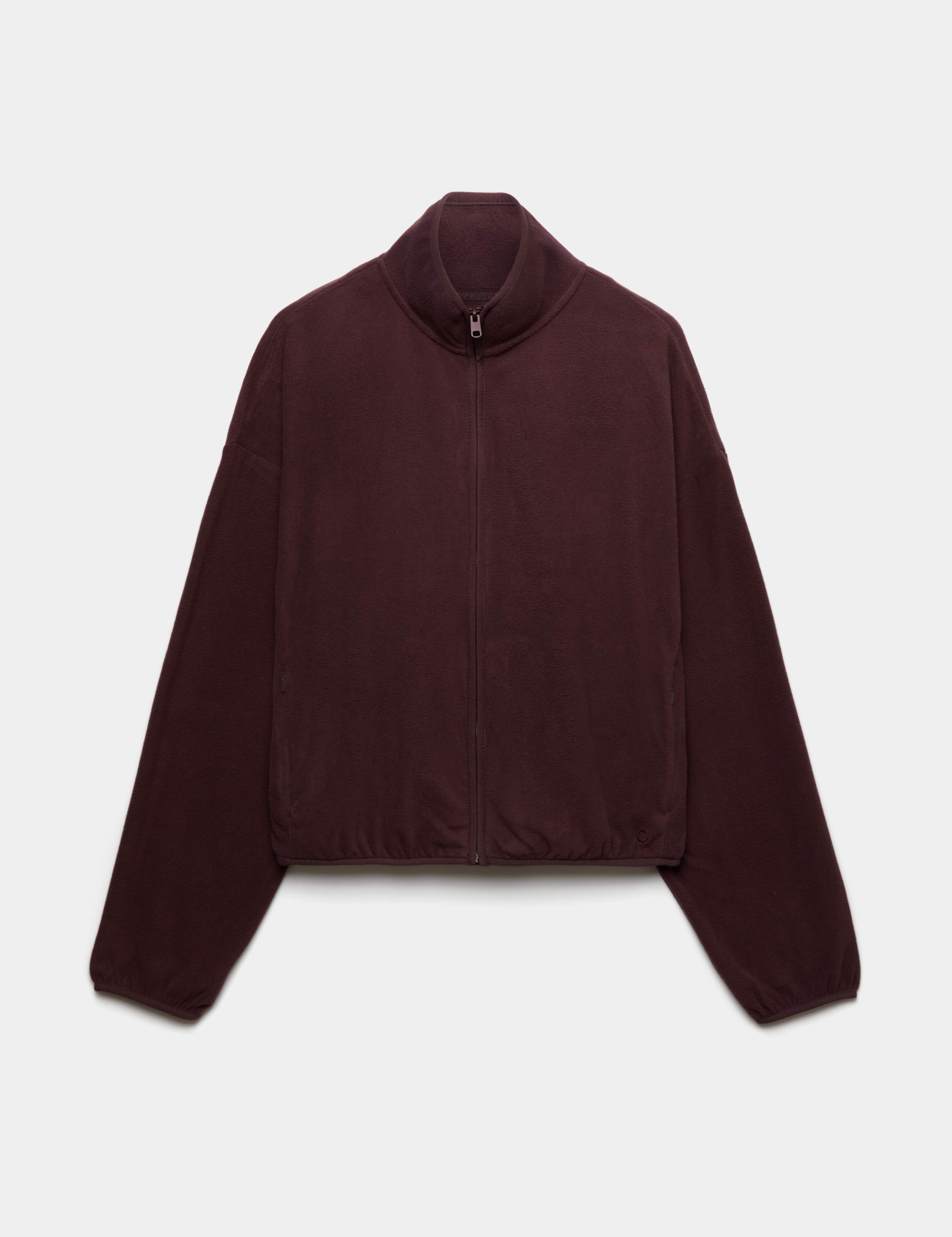 Zip Up Funnel Neck Relaxed Fleece Jacket