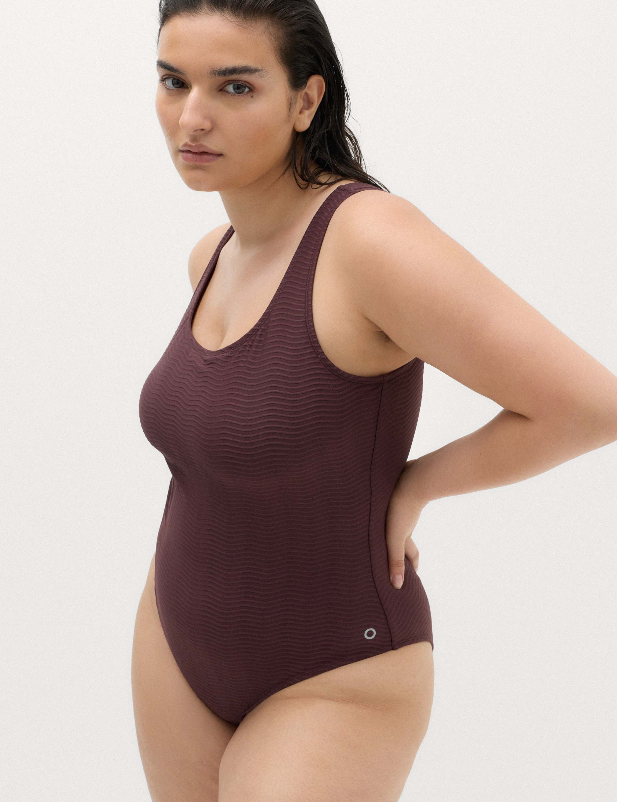 Tummy Control Textured Padded Scoop Back Swimsuit