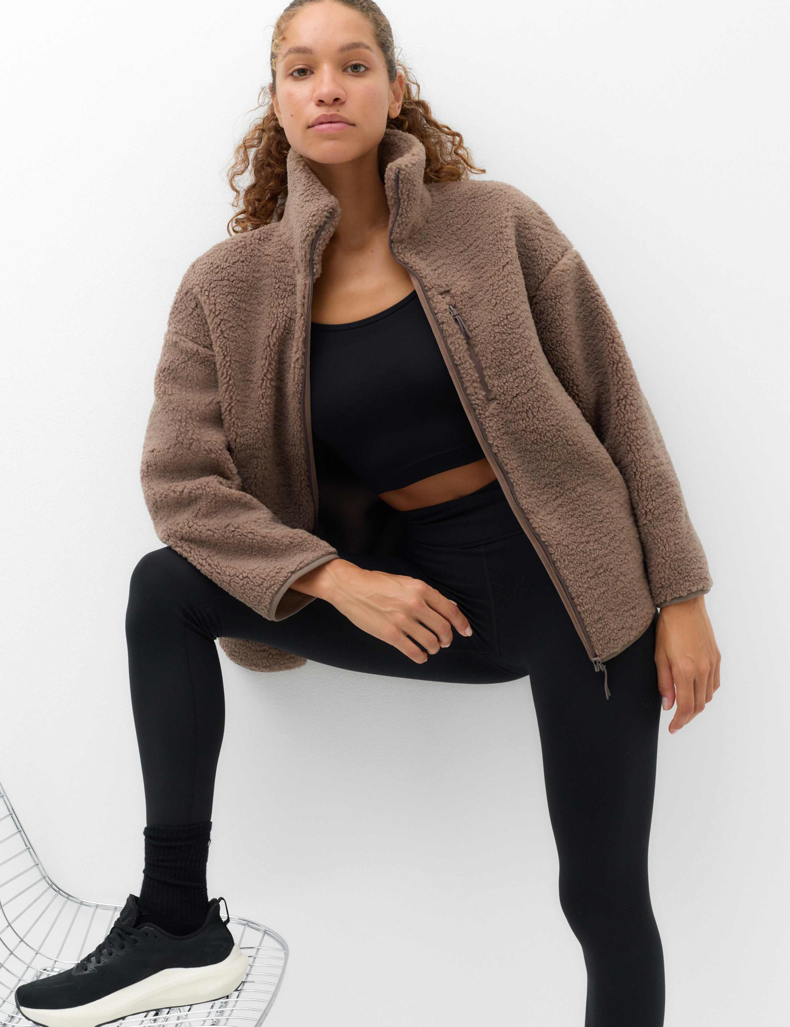 Borg Zip Up Longline Fleece Jacket
