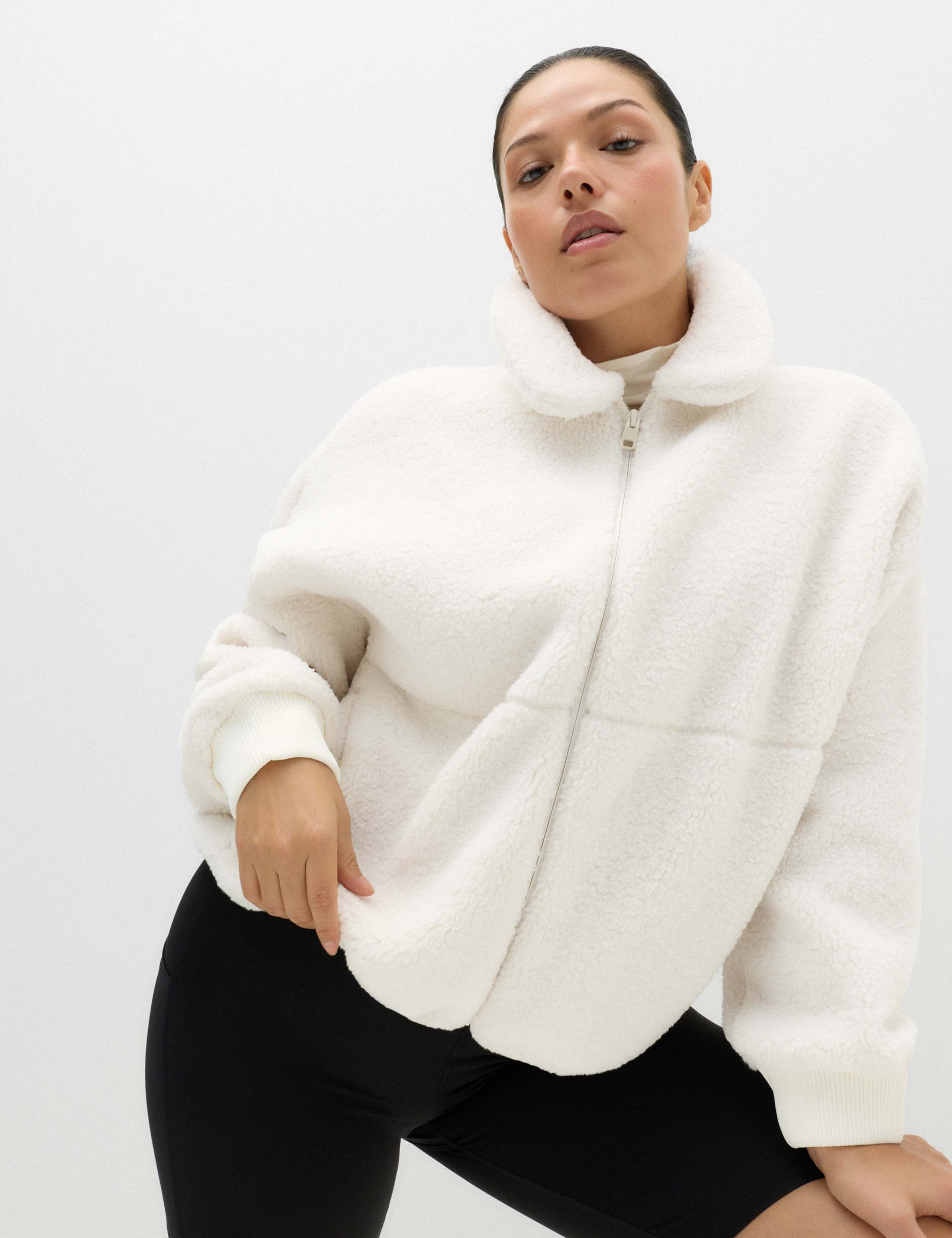 Borg Zip Up Collared  Neck Fleece Jacket