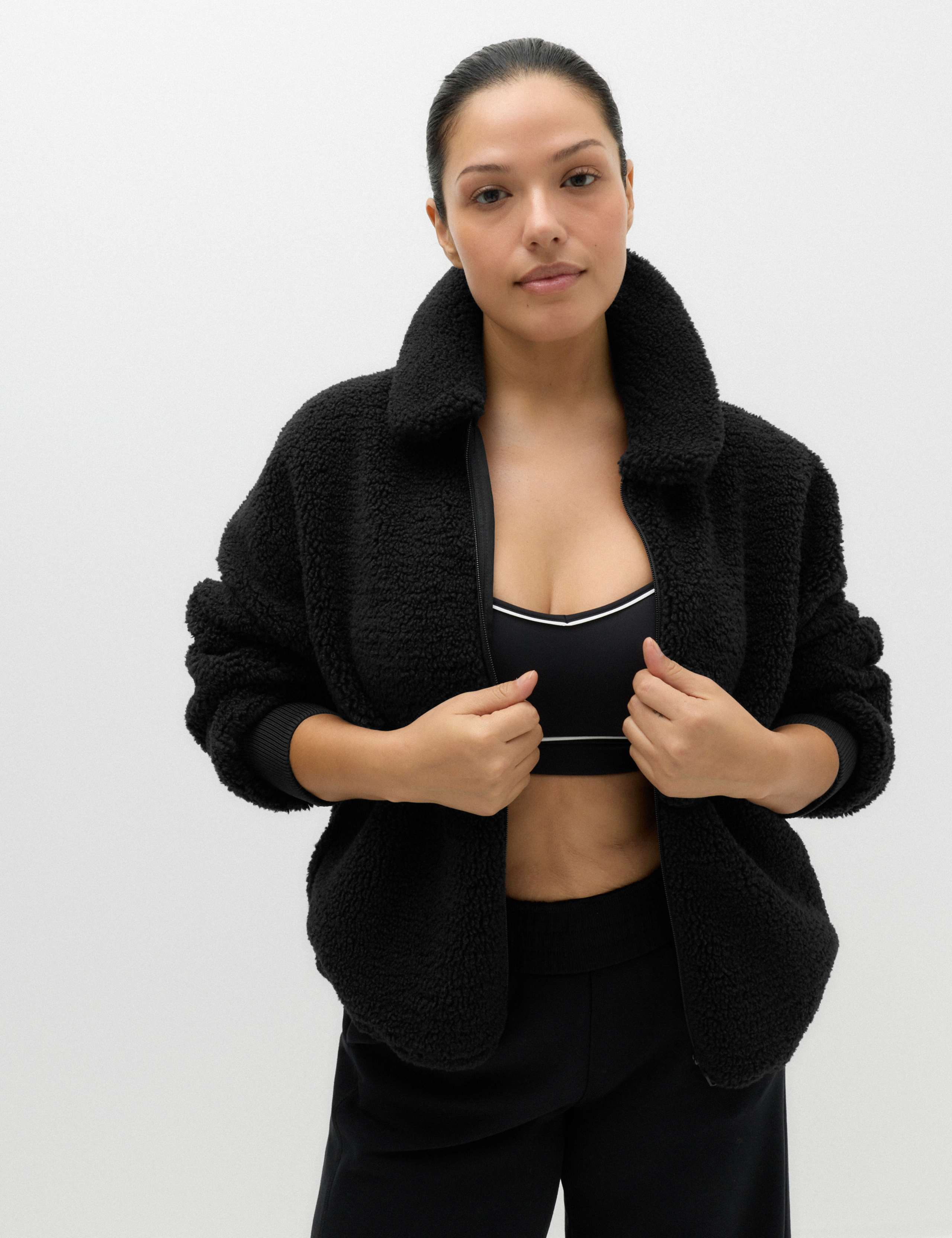 Borg Zip Up Collared  Neck Fleece Jacket