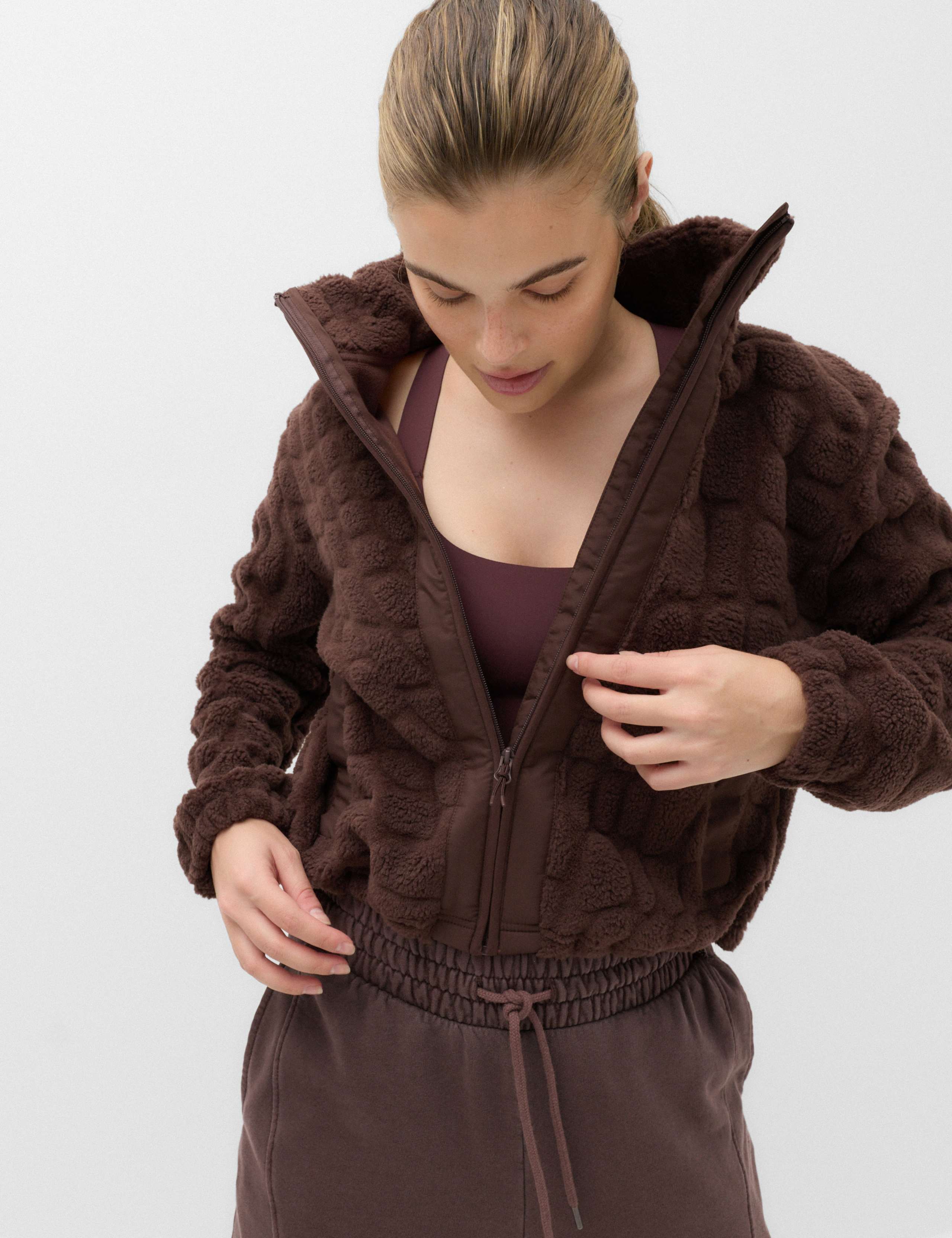 Borg Textured Funnel Neck Fleece Jacket